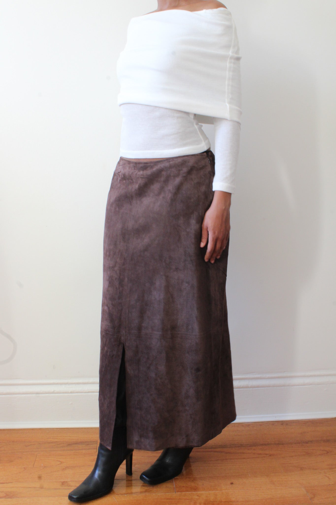 Suede maxi skirt