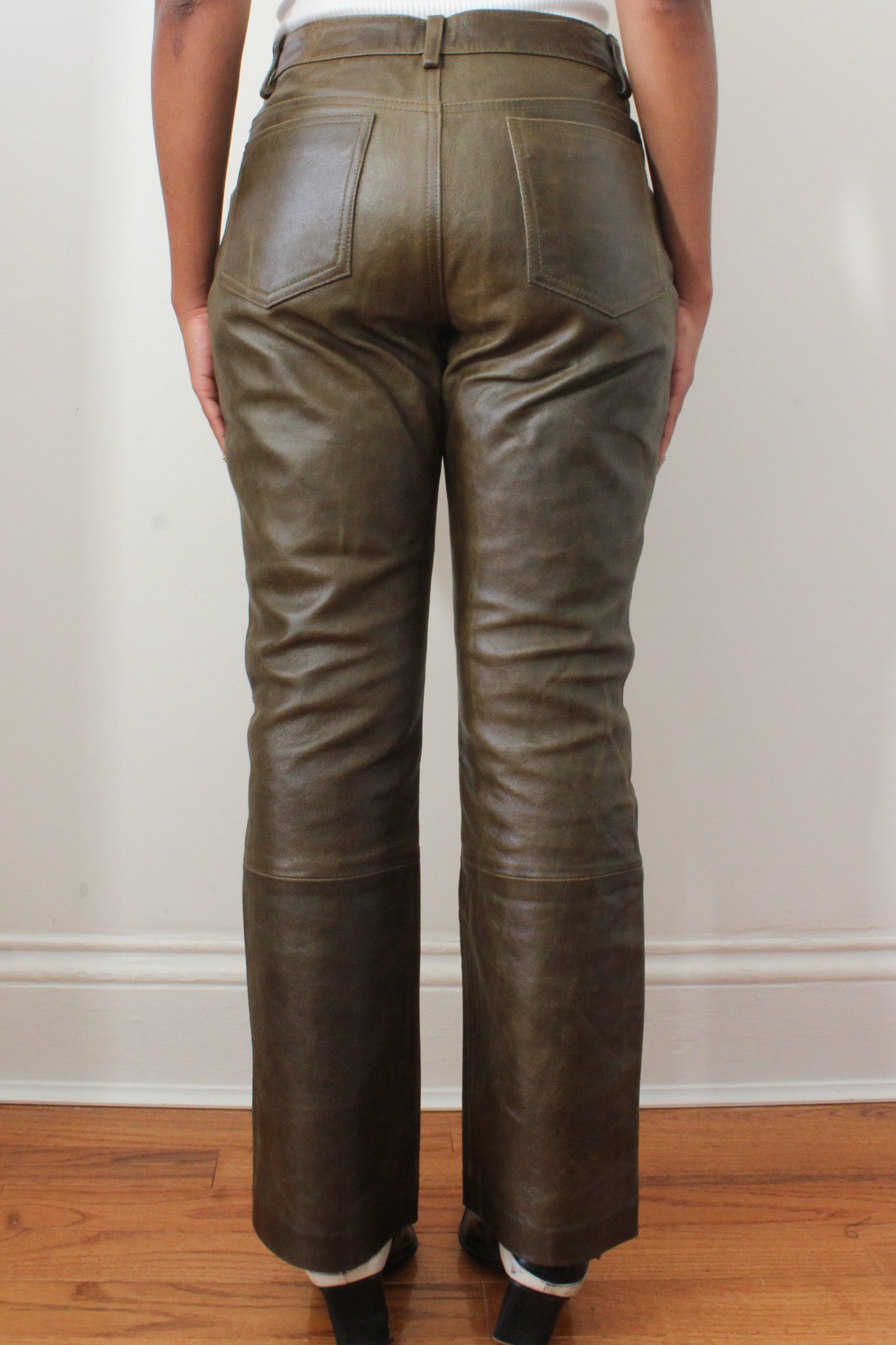 Green leather pants