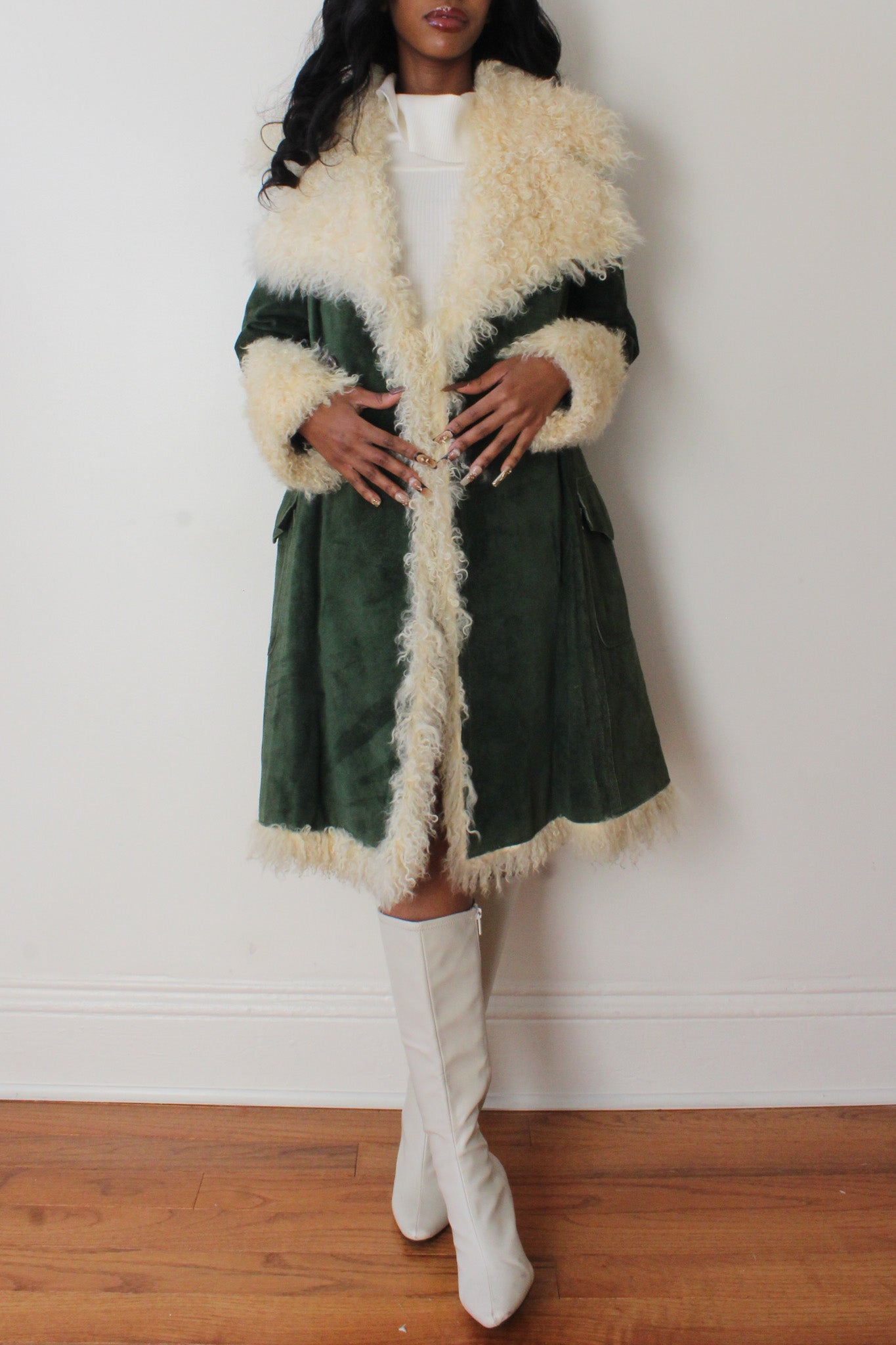 Suede lamb fur coat