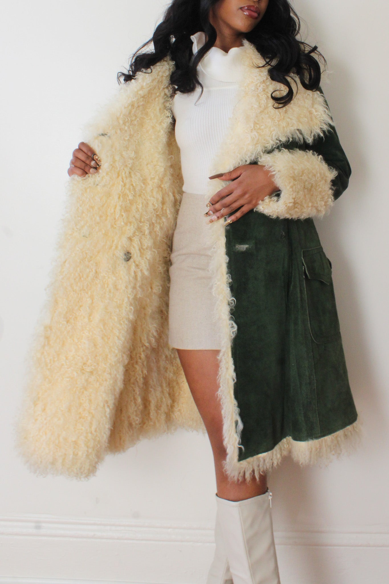 Suede lamb fur coat