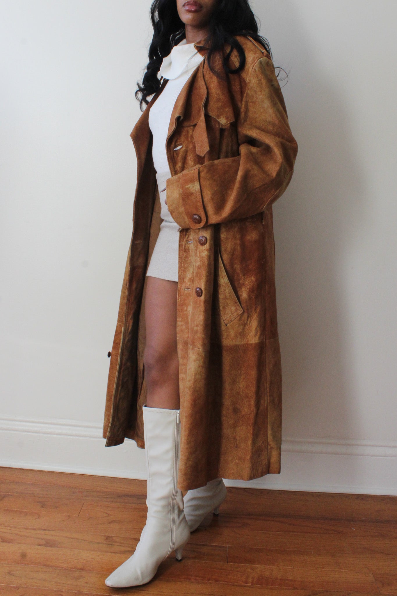 Suede trench coat