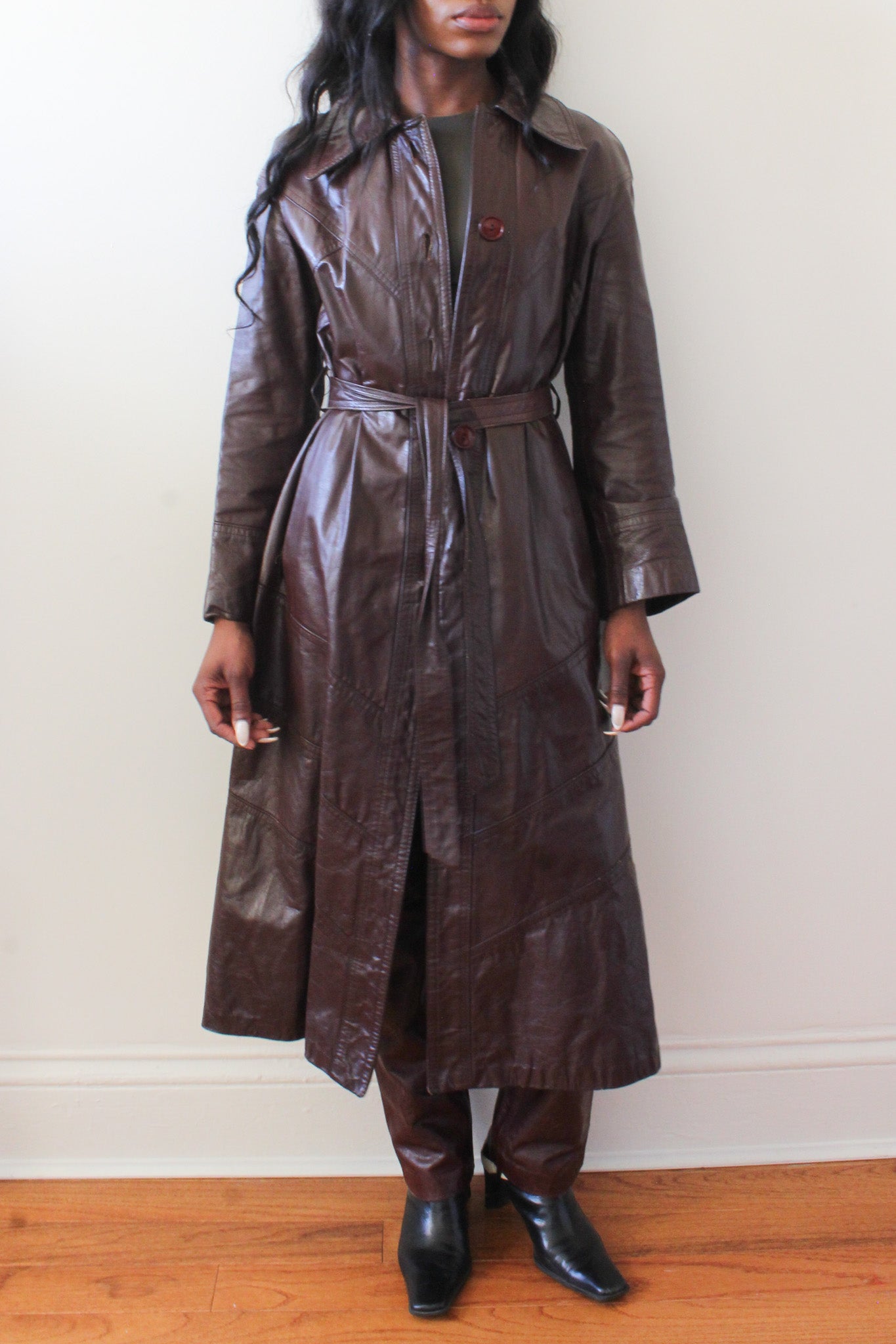 Leather trench coat