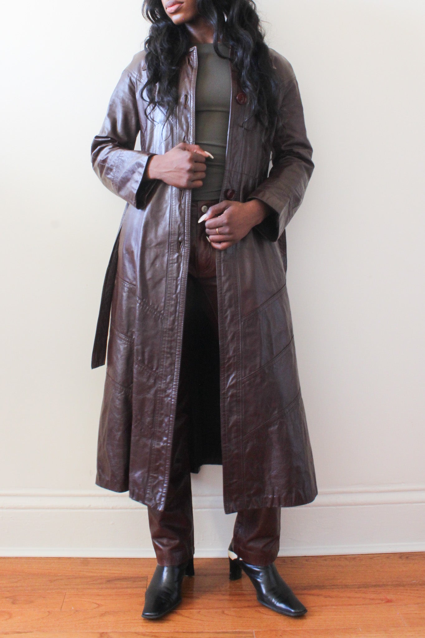 Leather trench coat