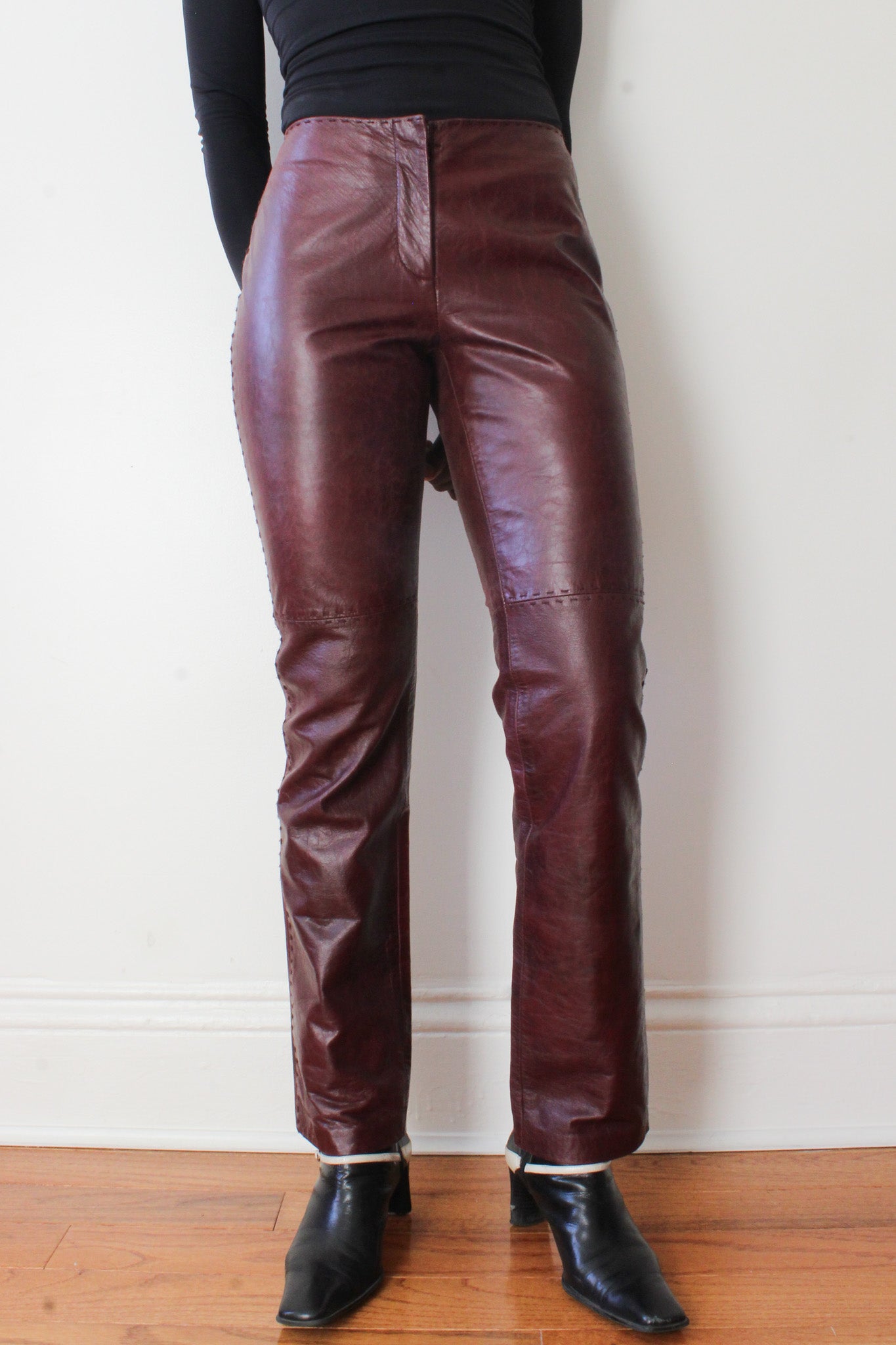 Burgundy leather pants