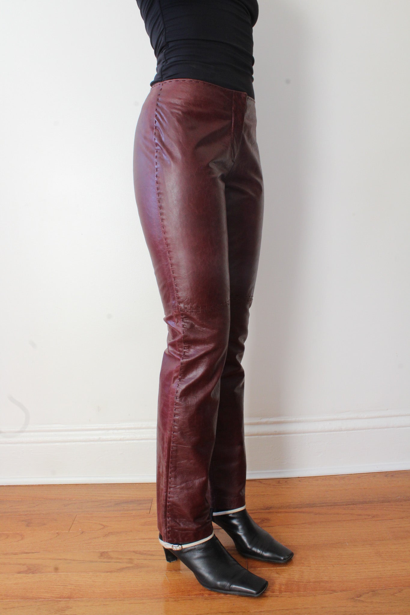 Burgundy leather pants