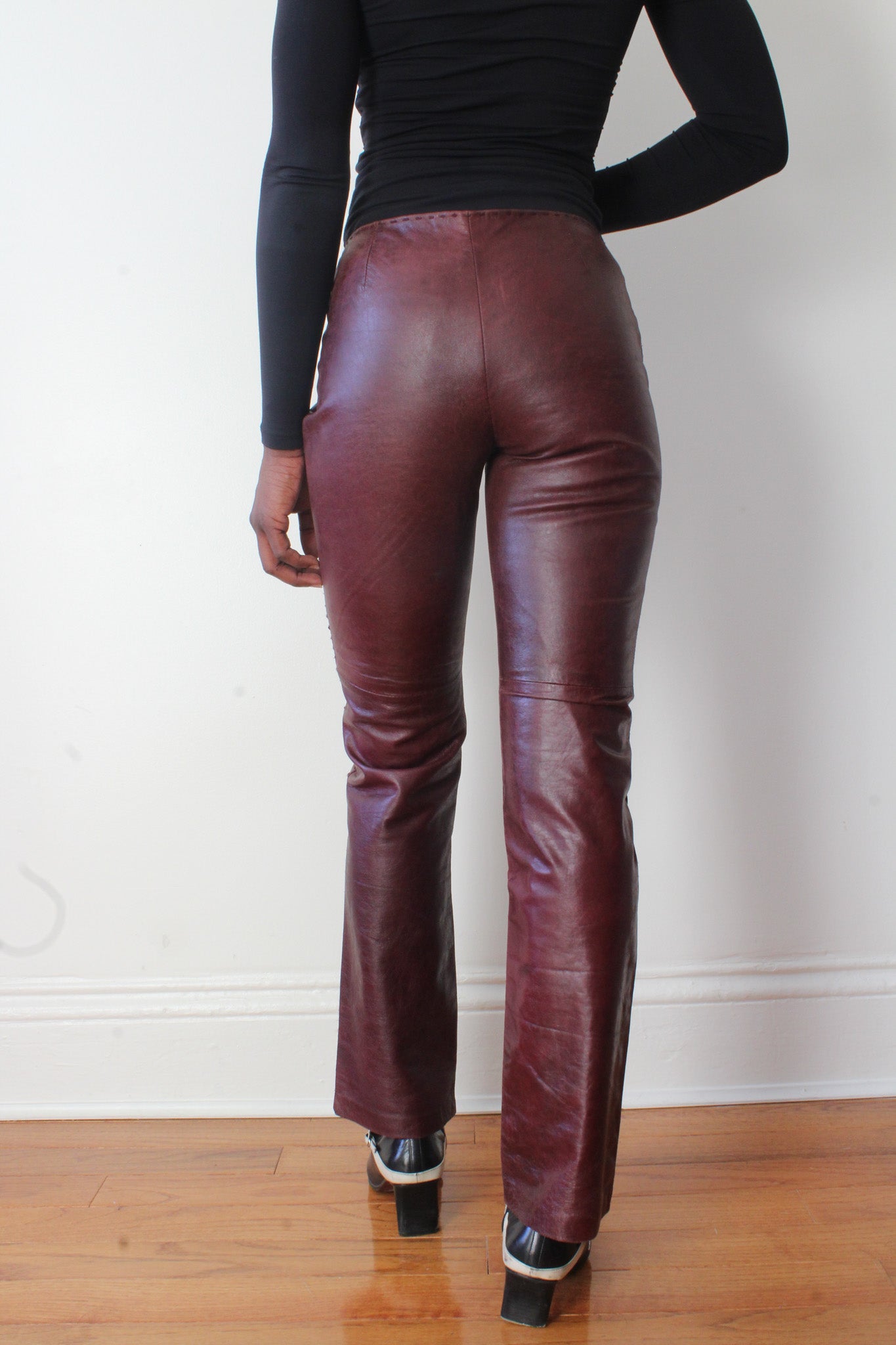 Burgundy leather pants