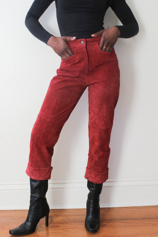 Red suede pants