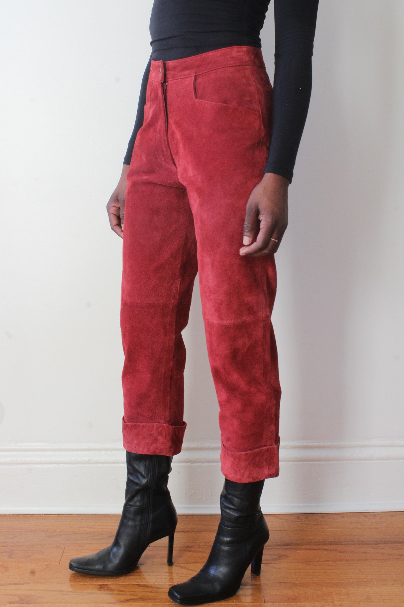 Red suede pants
