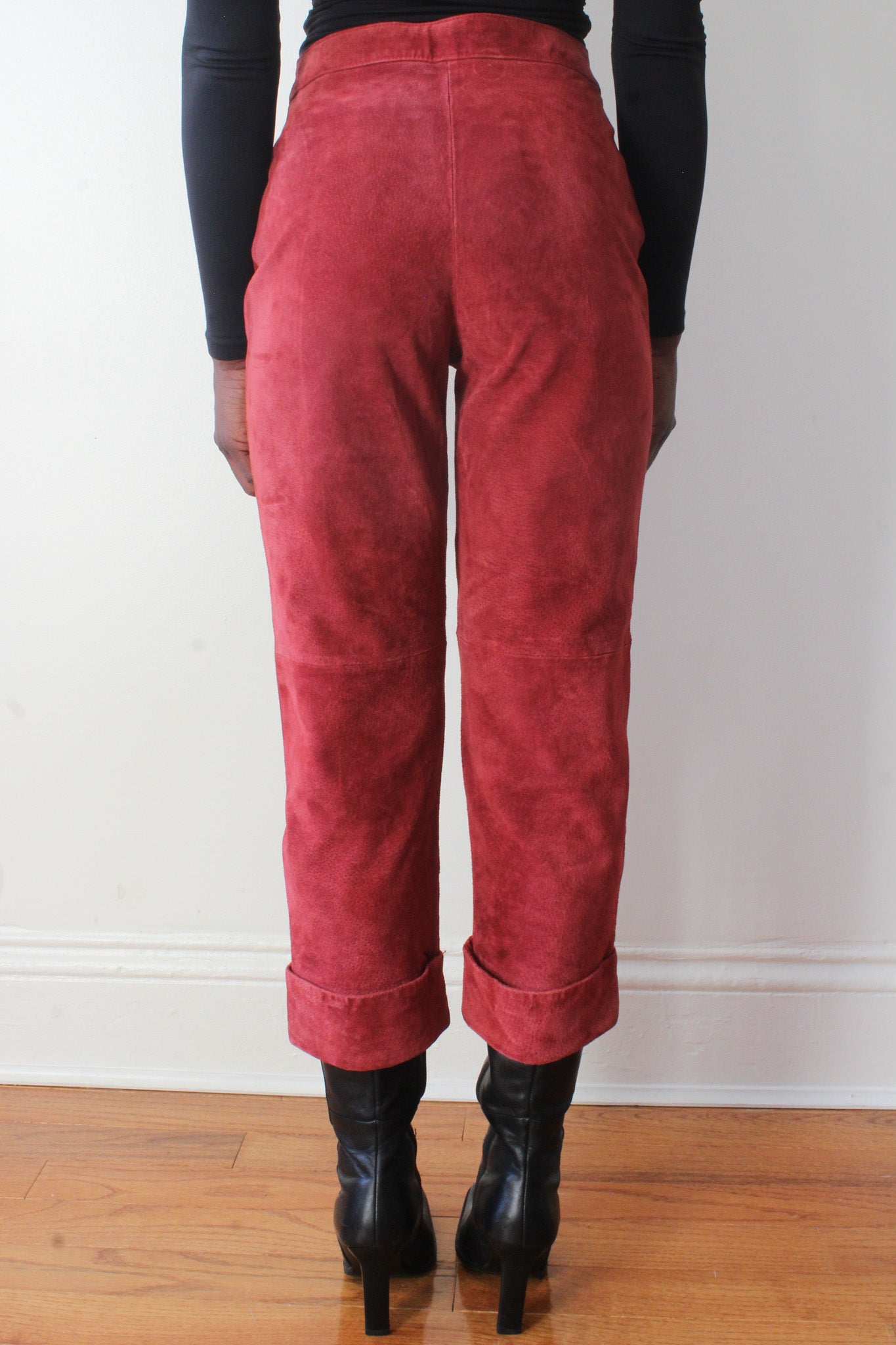 Red suede pants