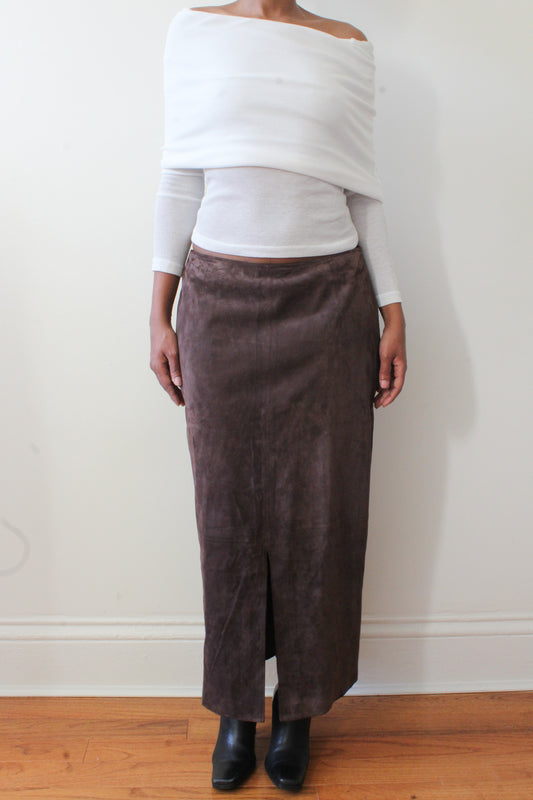 Suede maxi skirt