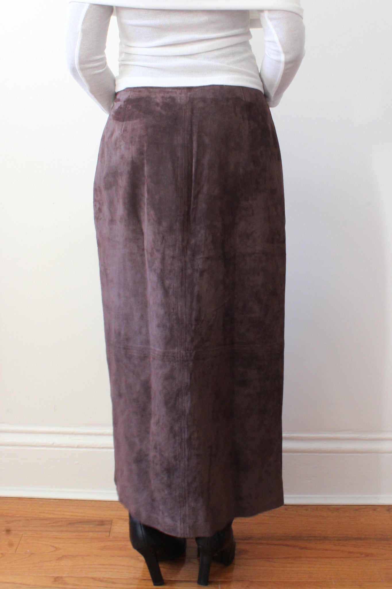 Suede maxi skirt