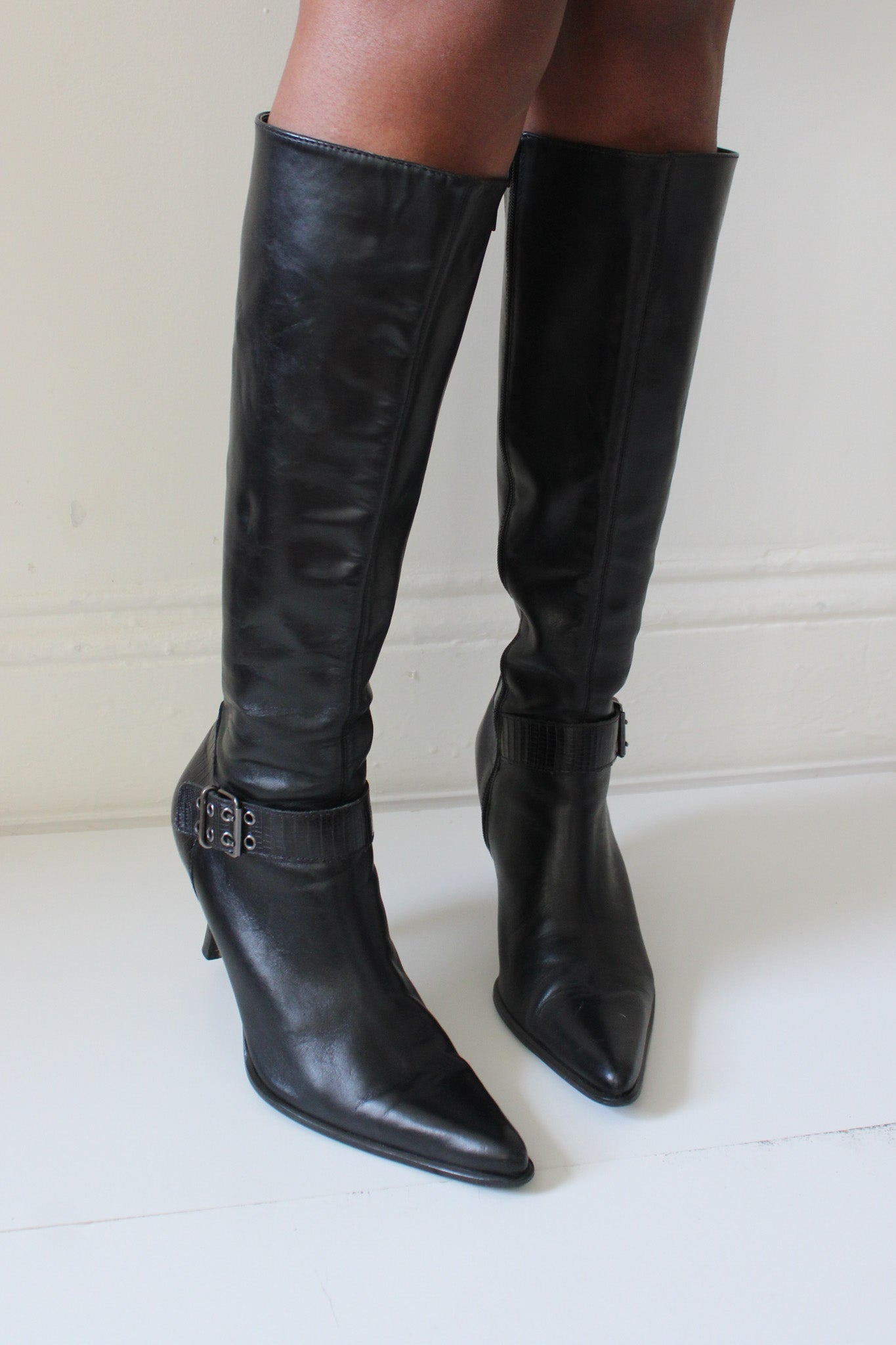 Black leather boots