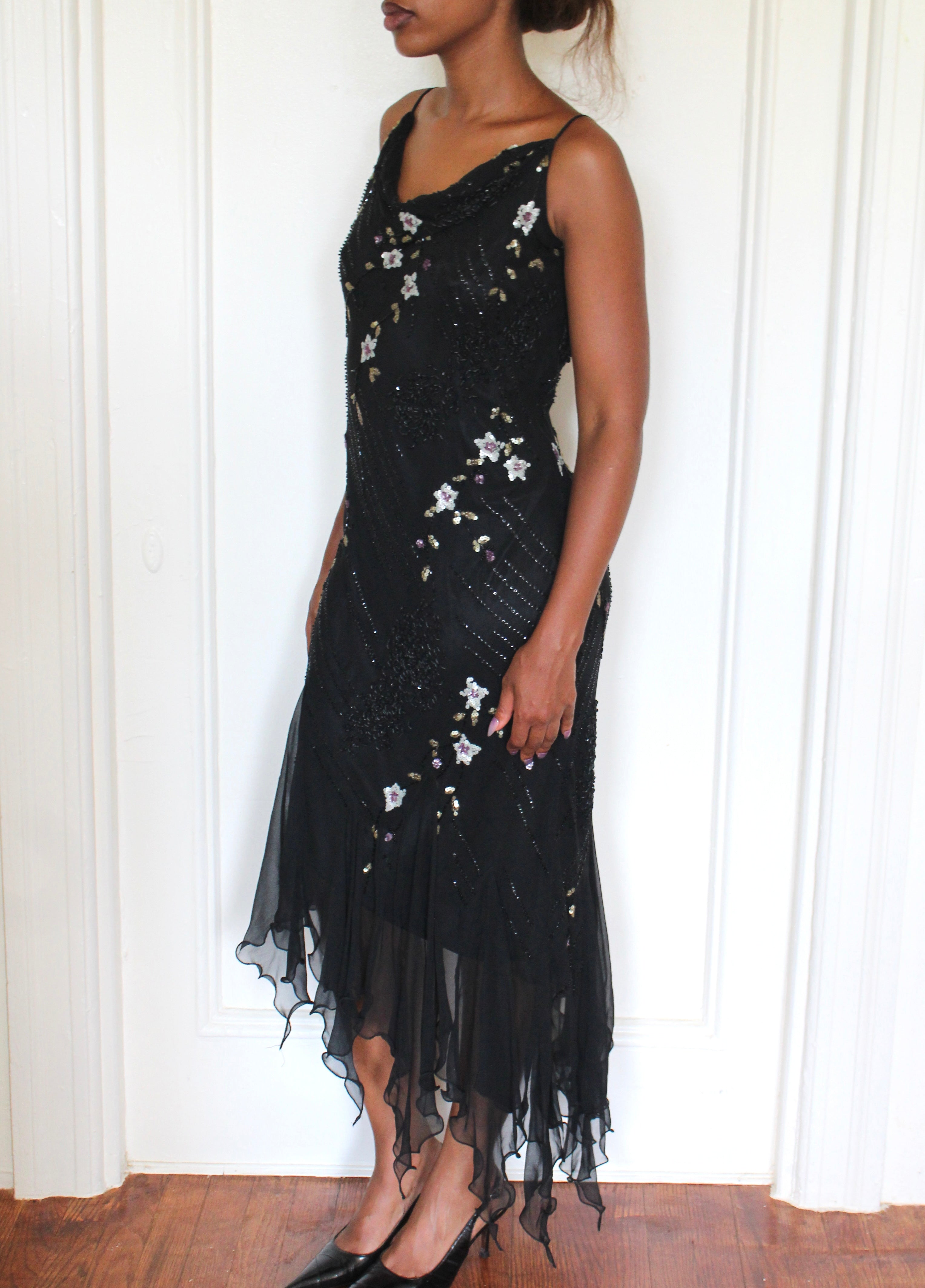 Black beaded flowy dress