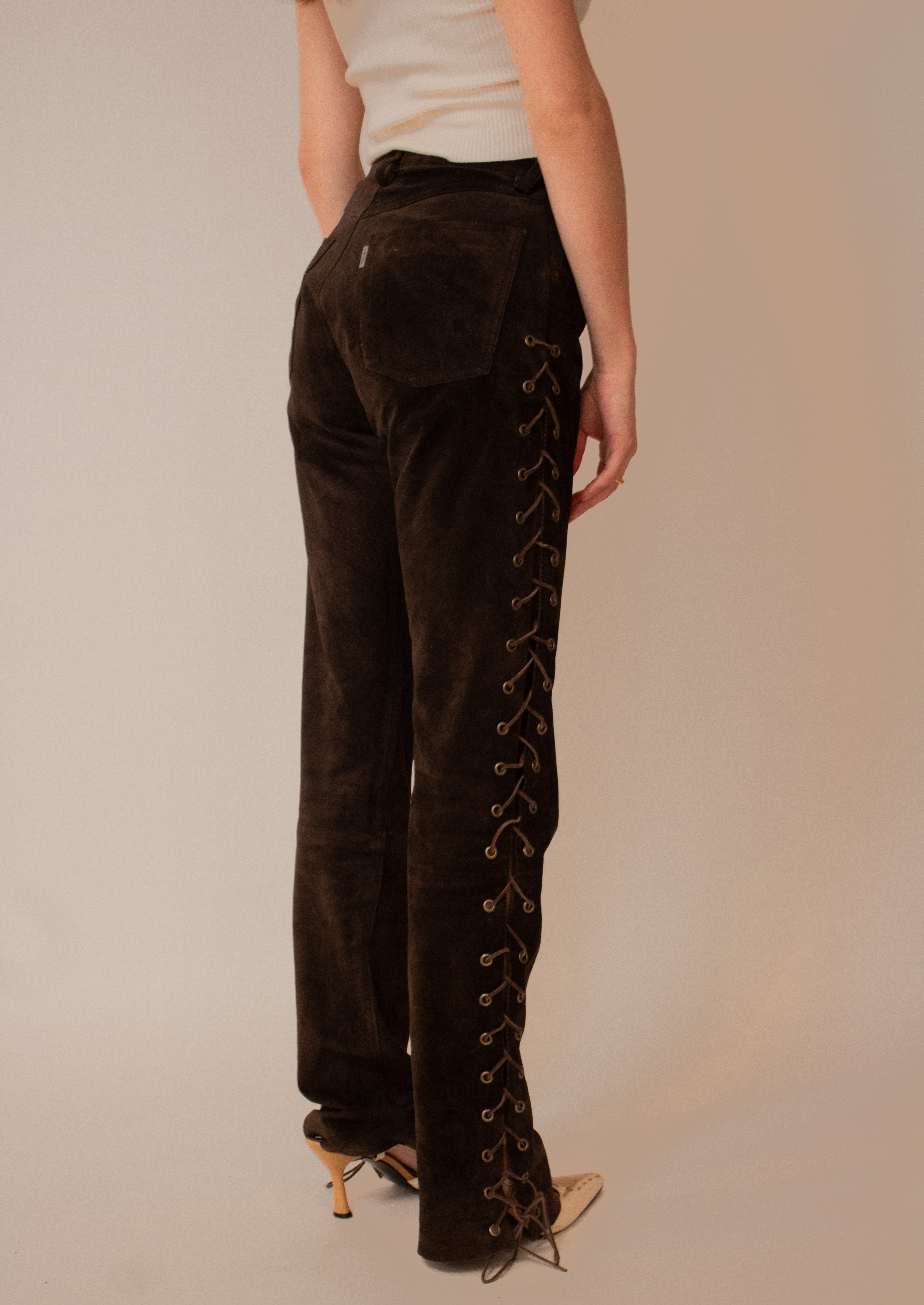 Reworked brown suede pants