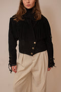 Black cropped suede fringe jacket