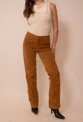 Copper lace detailed suede pants