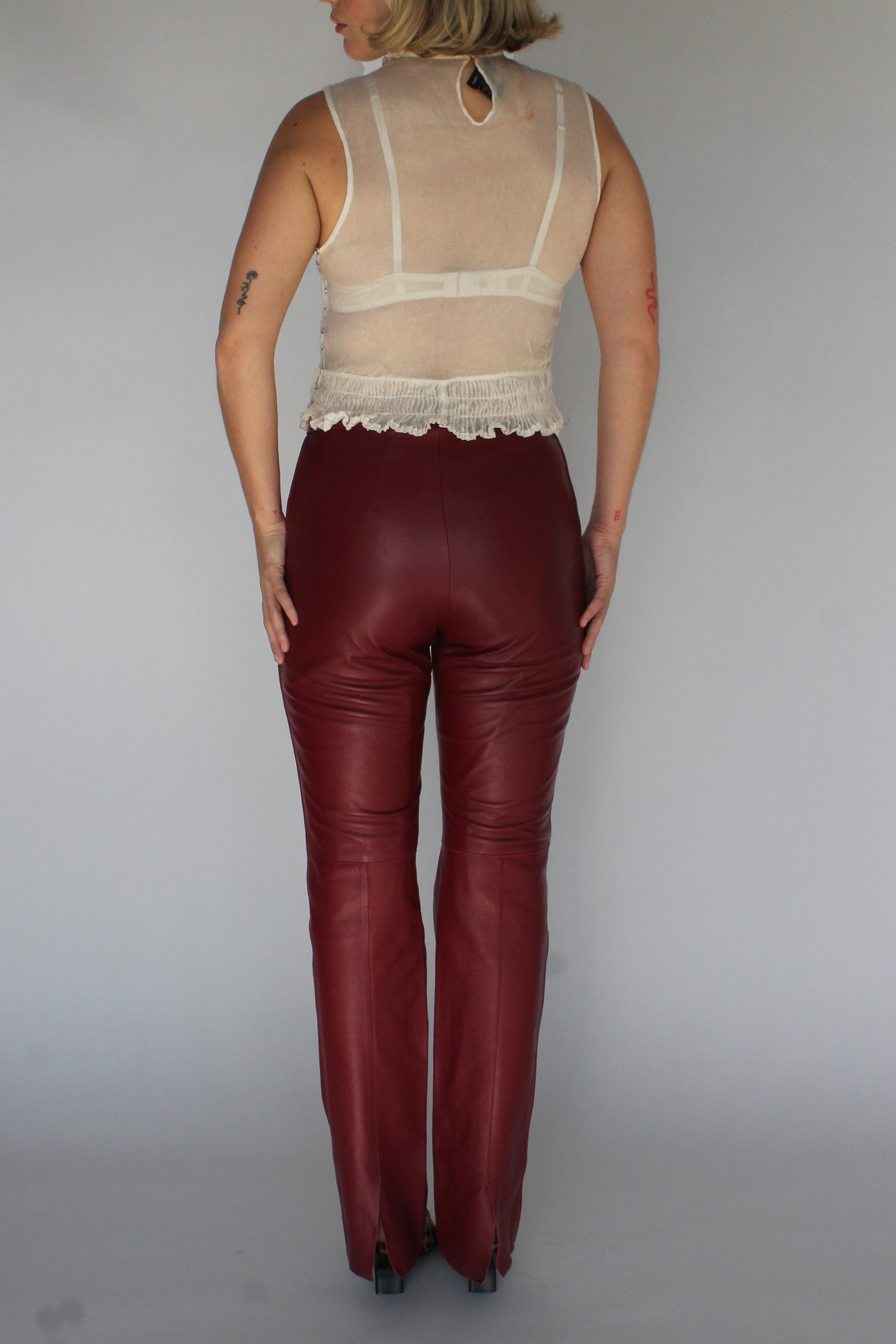 Burgundy leather pants
