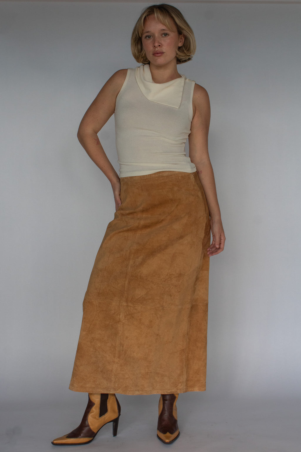 Suede maxi skirt
