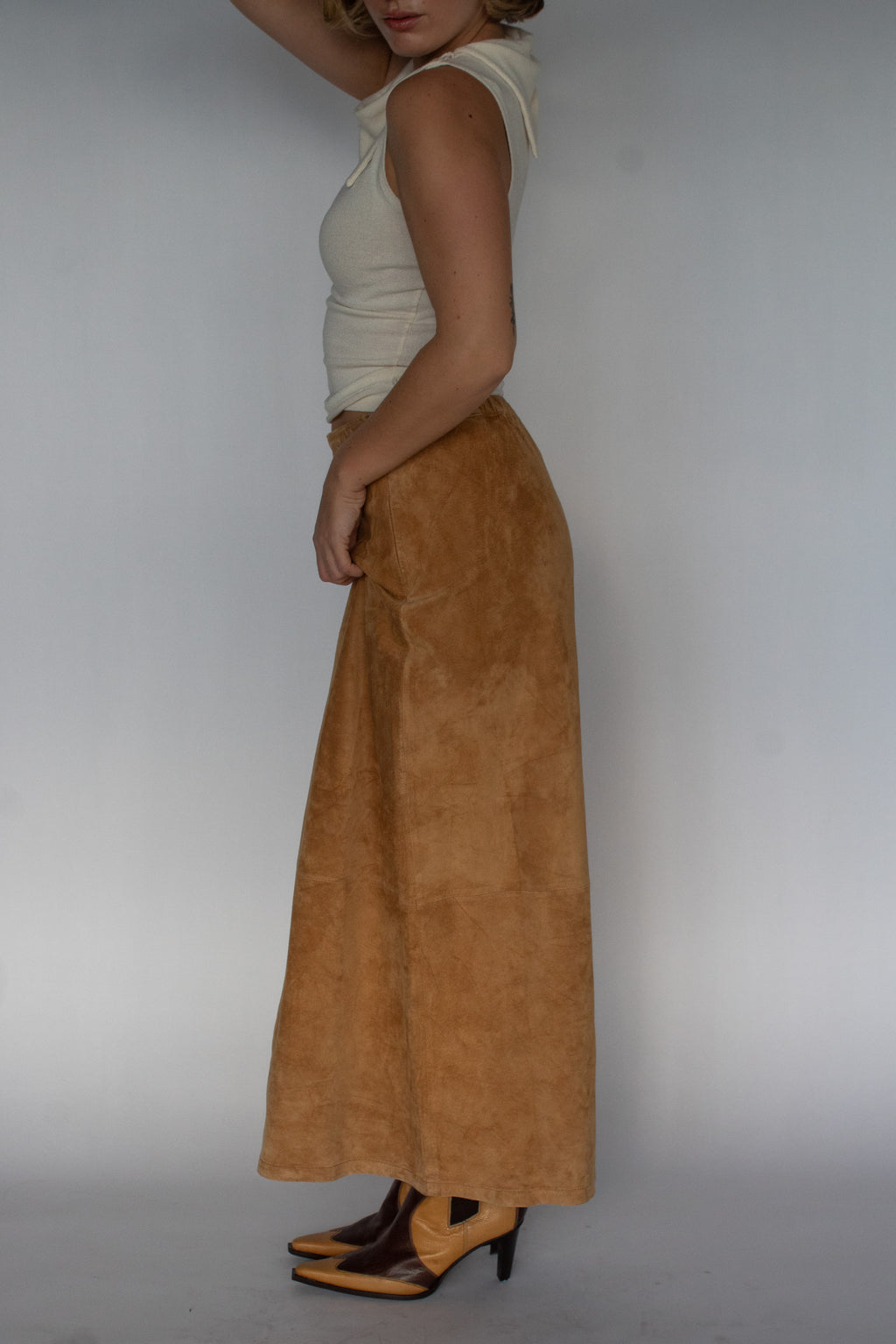 Suede maxi skirt