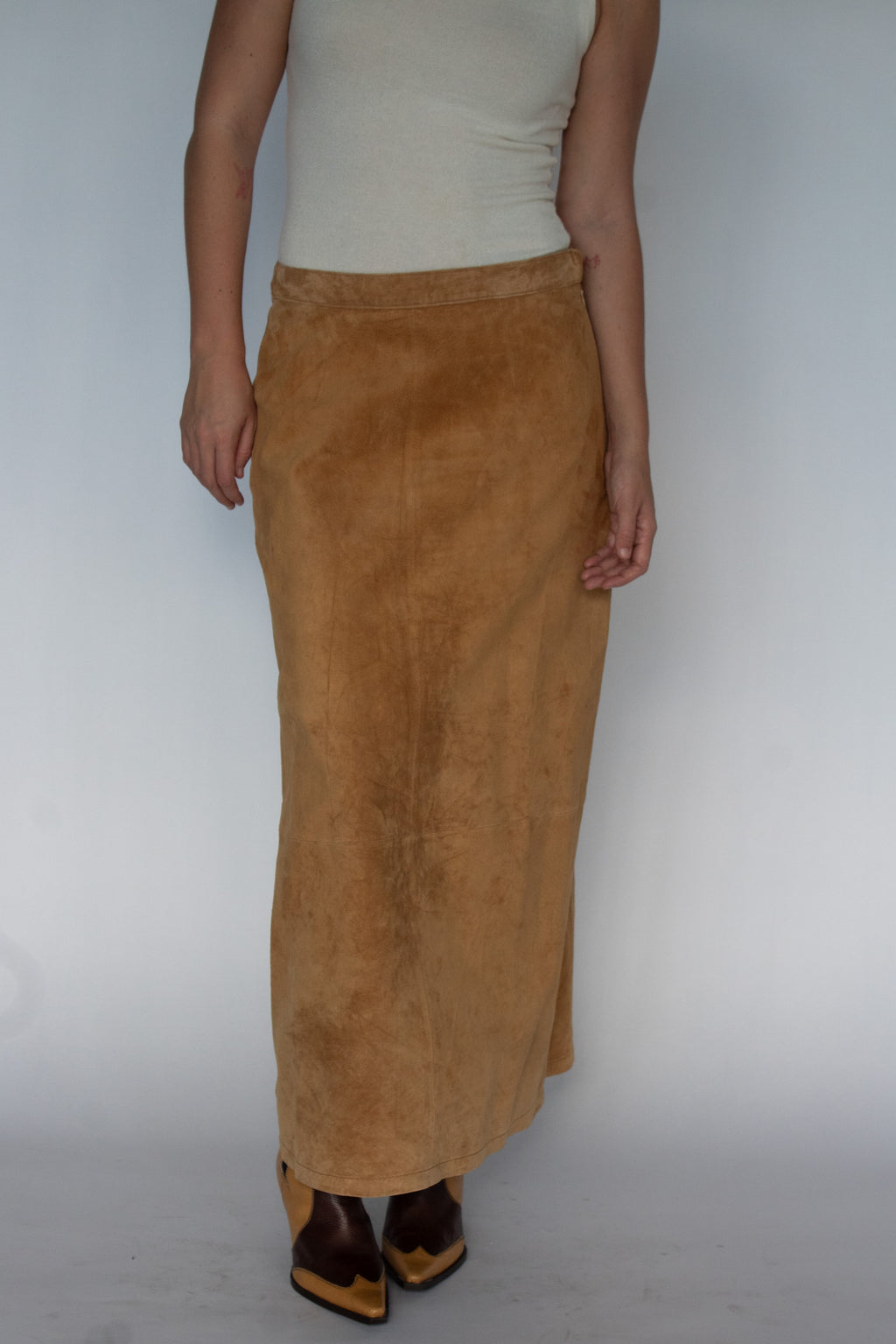 Suede maxi skirt