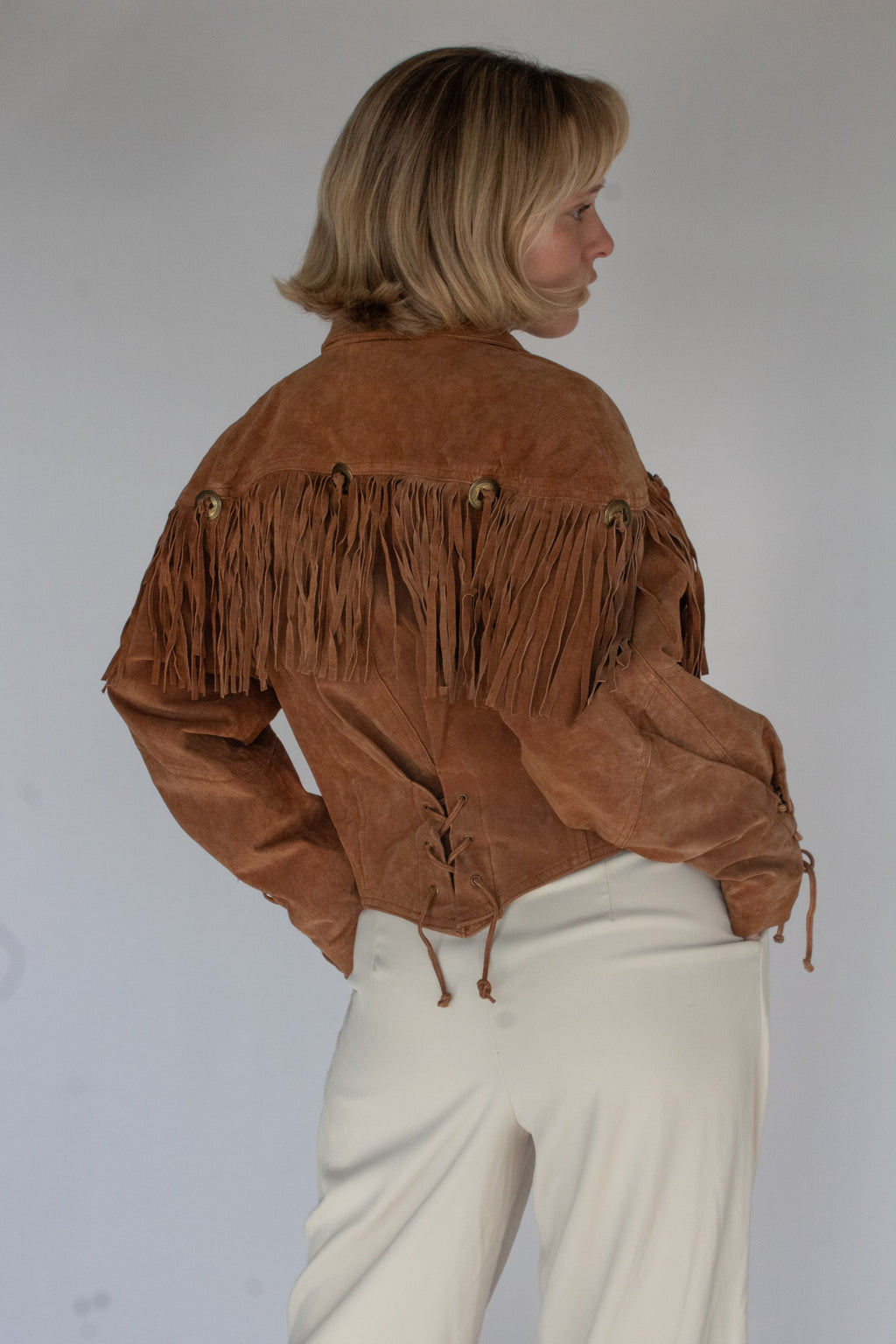 Brown suede fringe jacket
