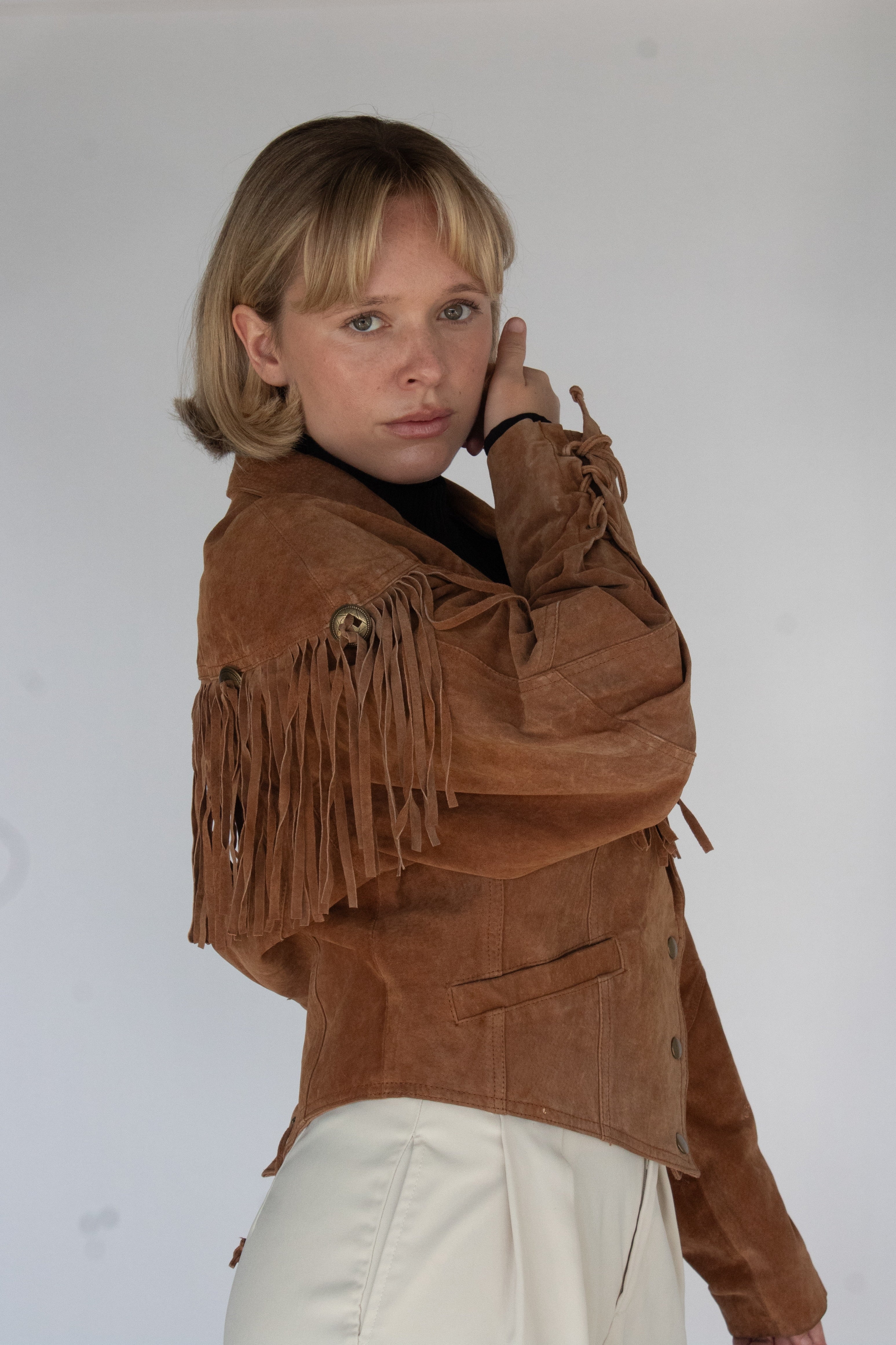 Brown suede fringe jacket