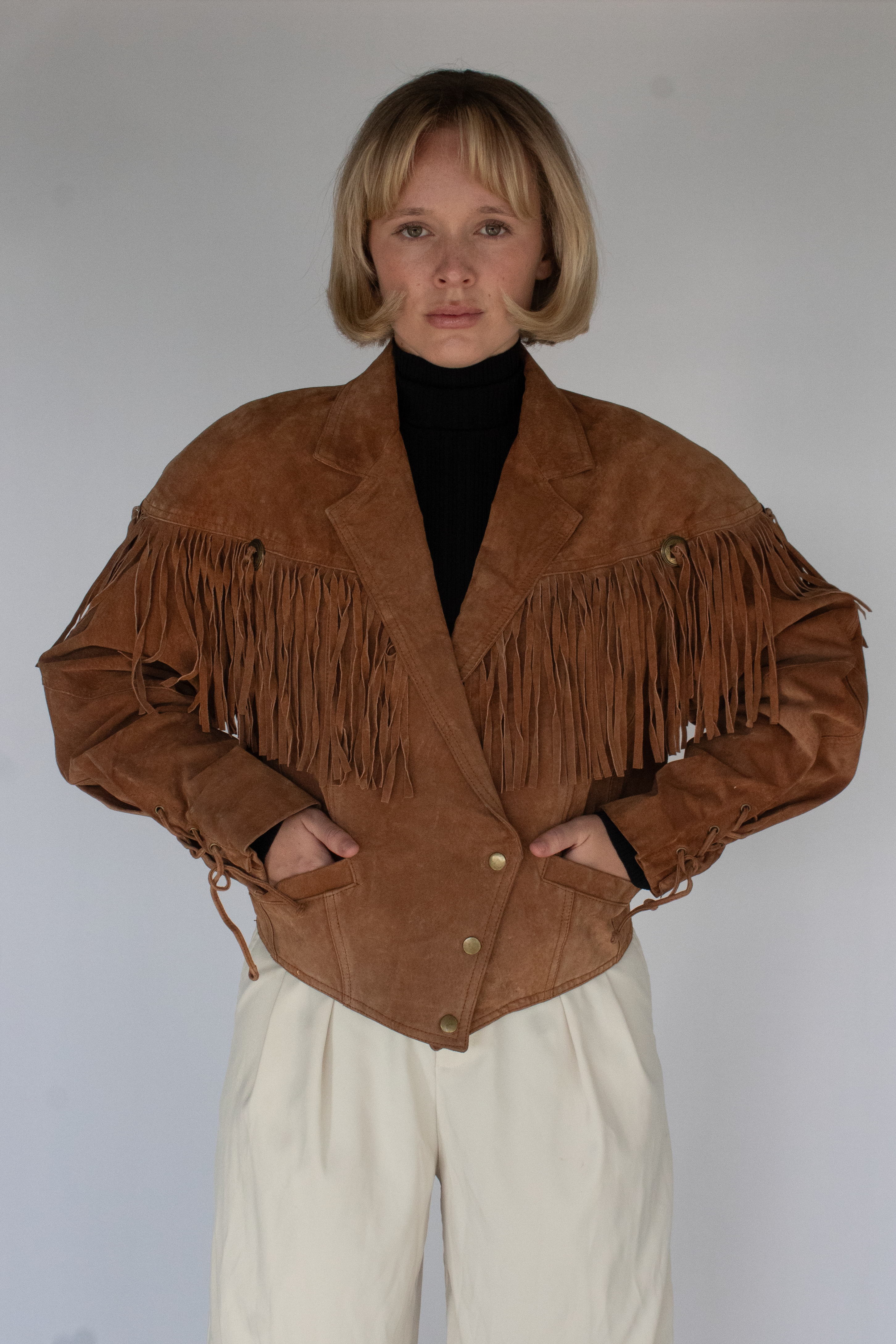 Brown suede fringe jacket