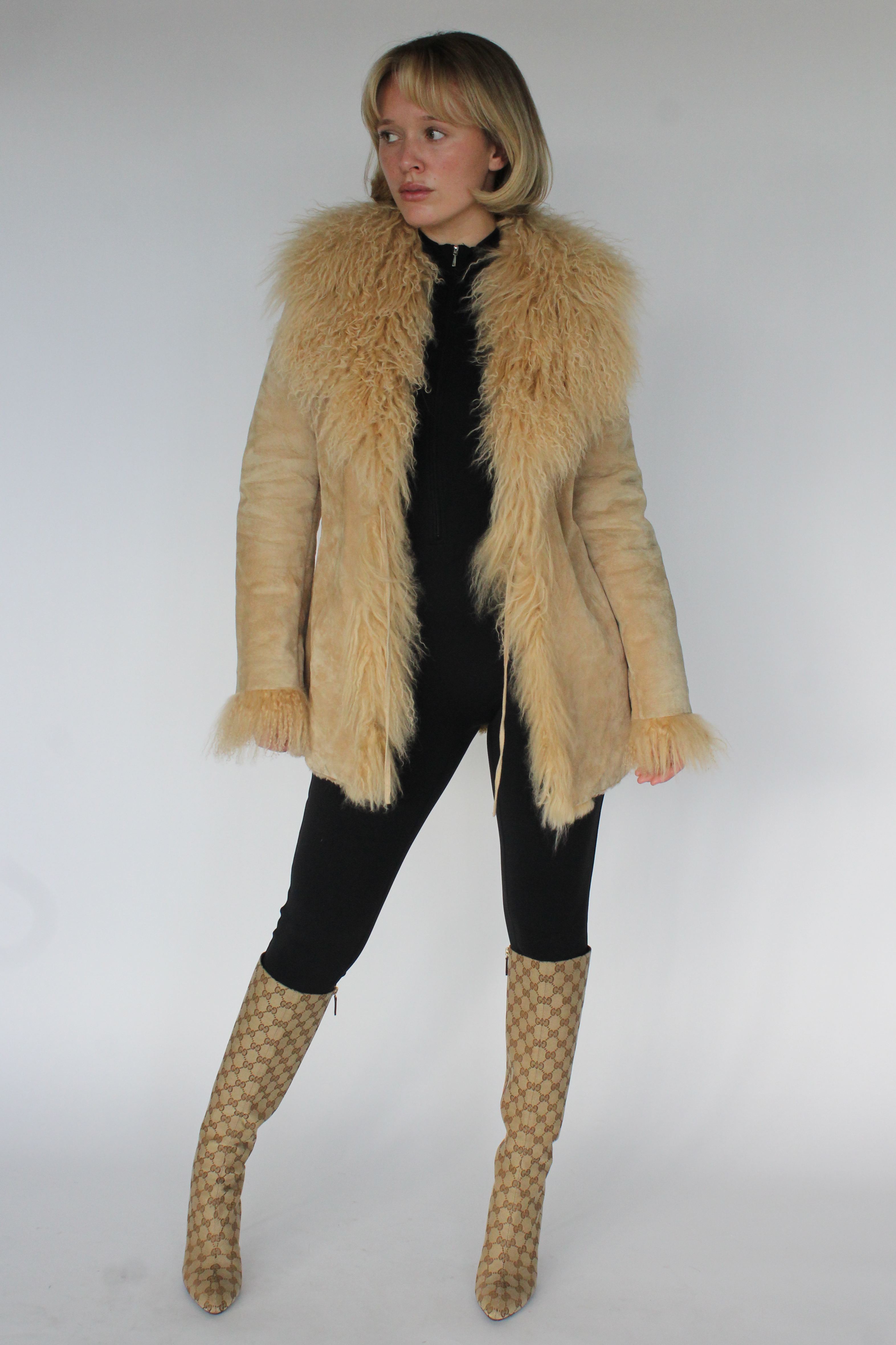 Penny lane mongolian fur suede coat