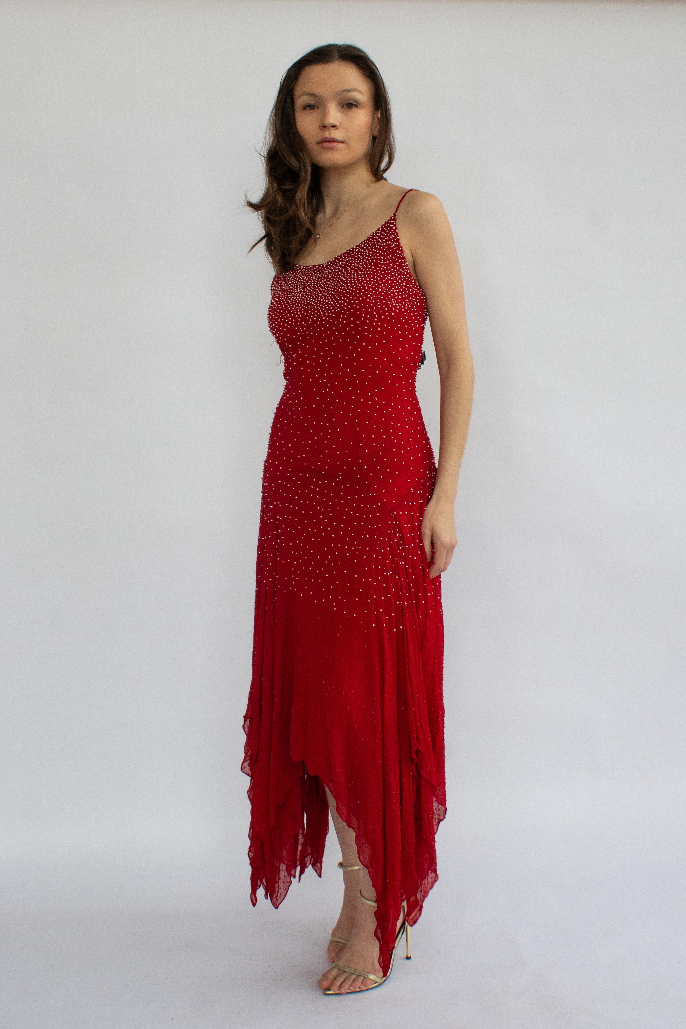 Red silk beaded dress