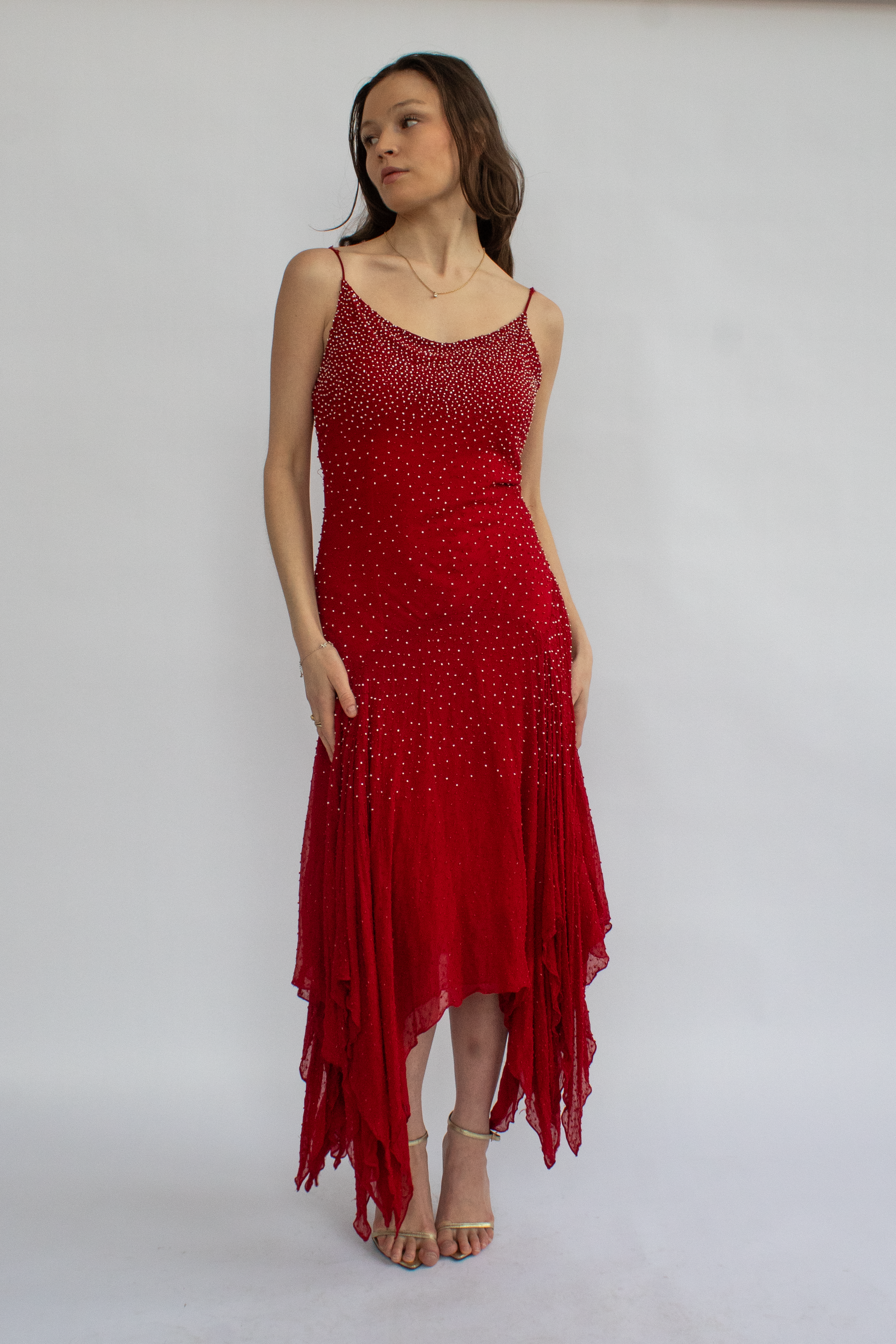 Red silk beaded dress