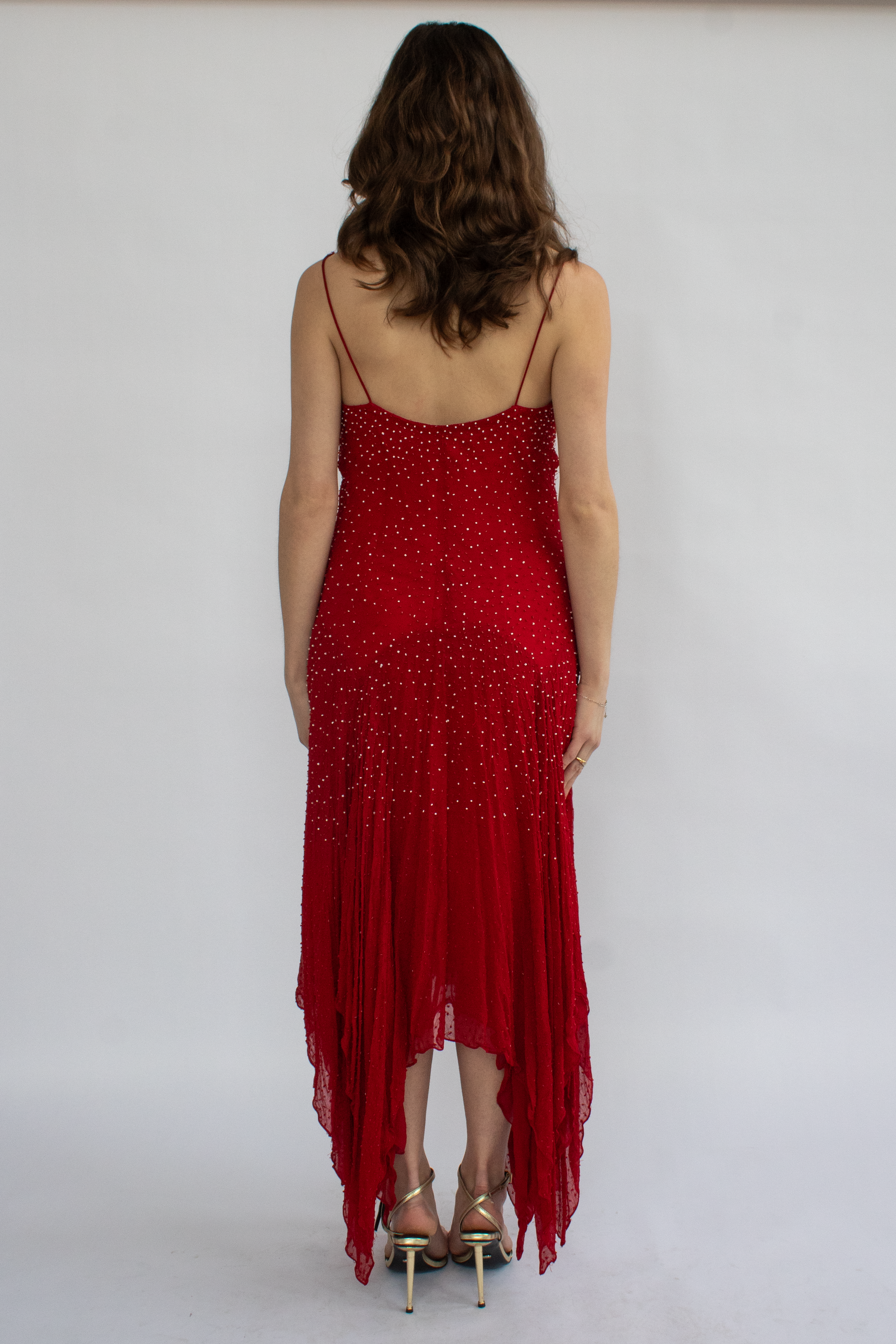 Red silk beaded dress