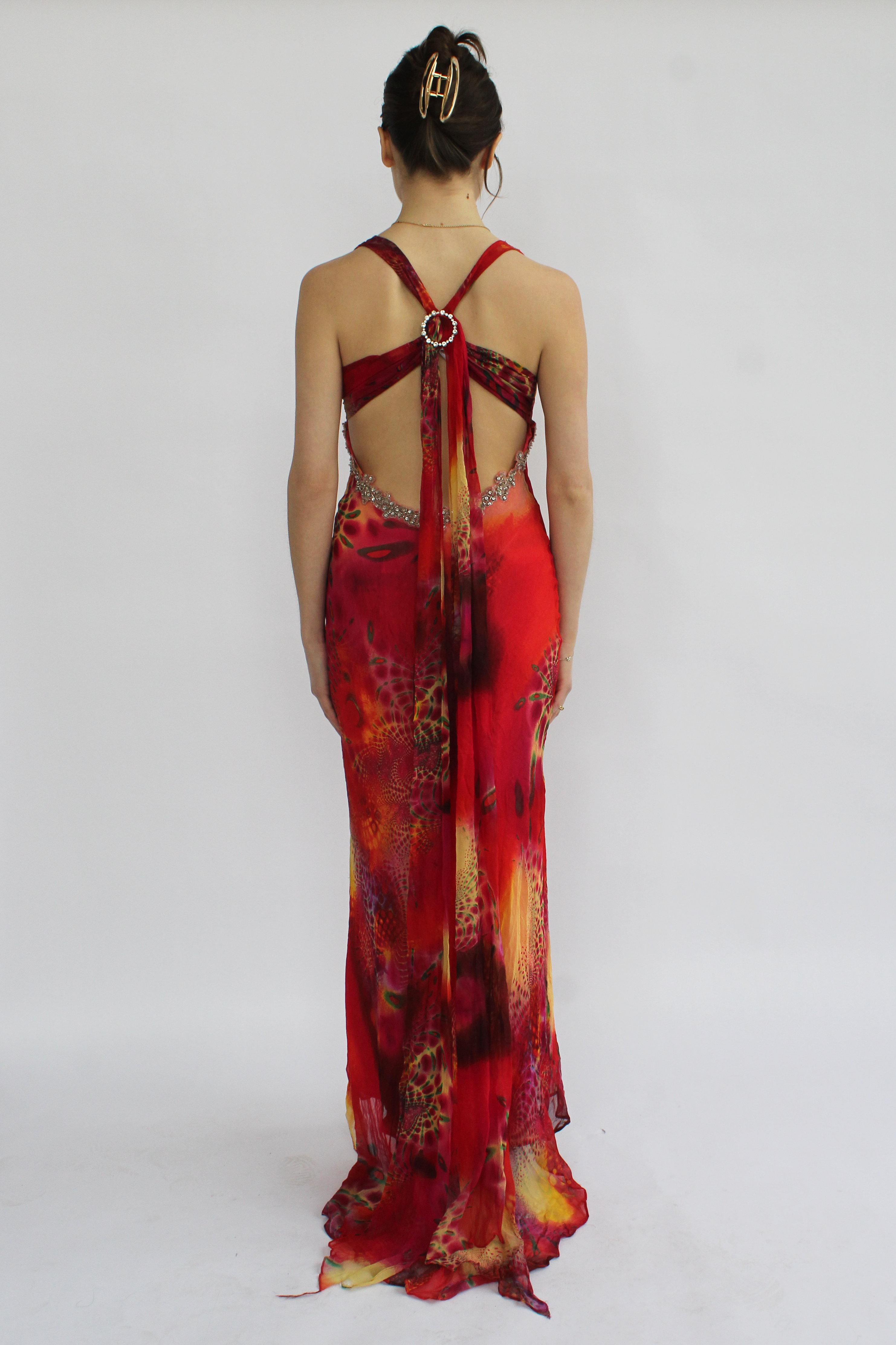 Multi-colored printed silk dress