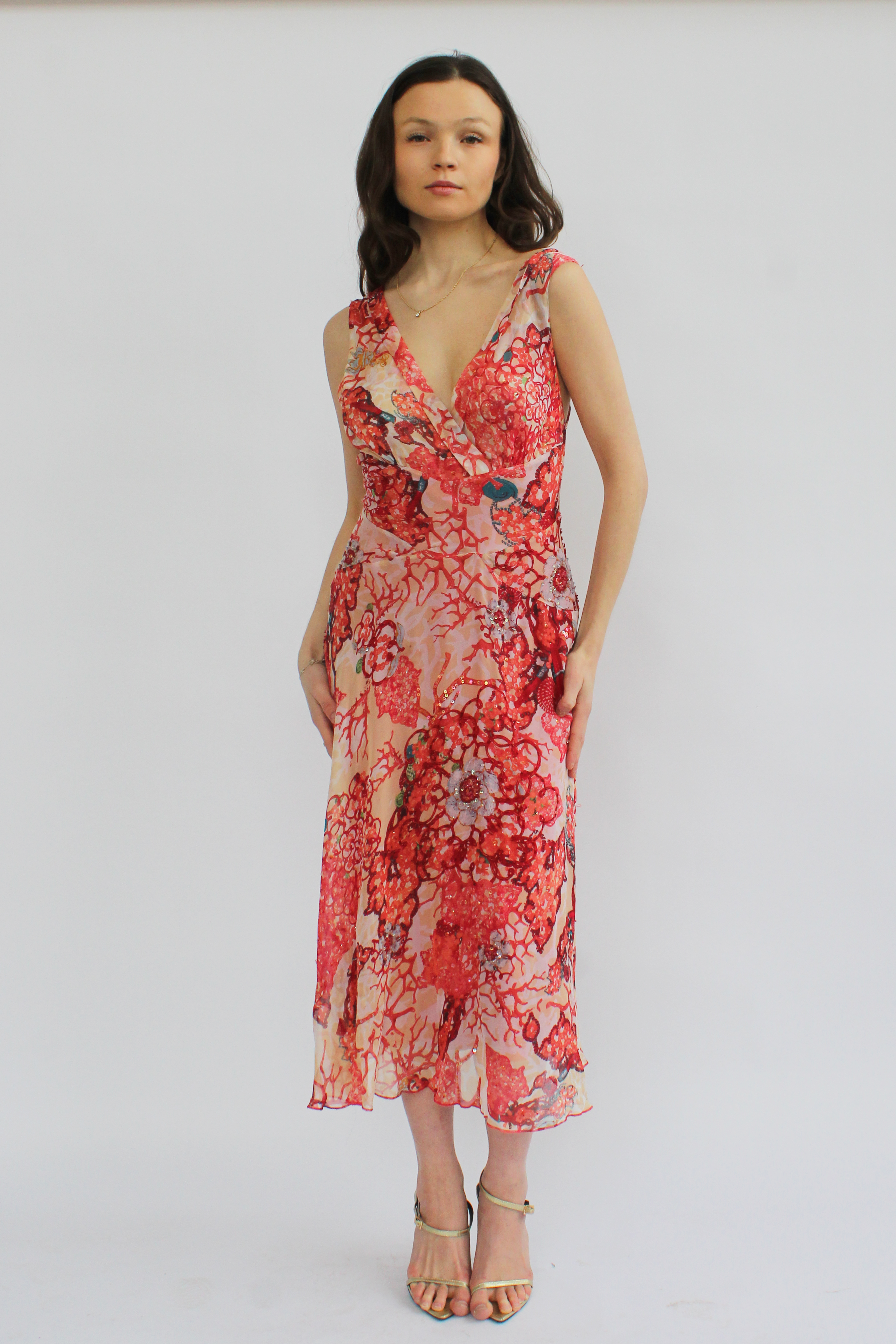 Floral beaded silk dress