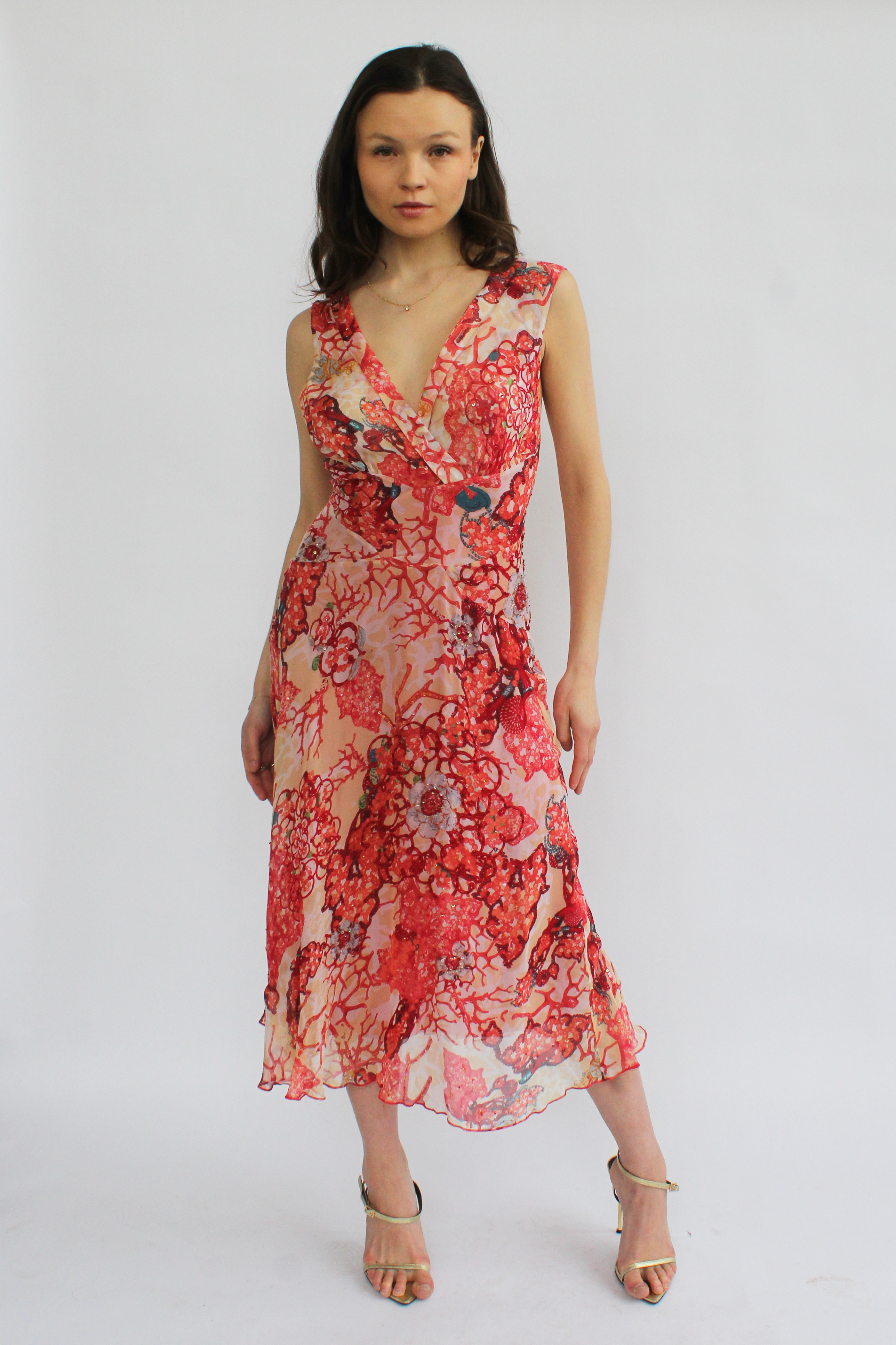 Floral beaded silk dress