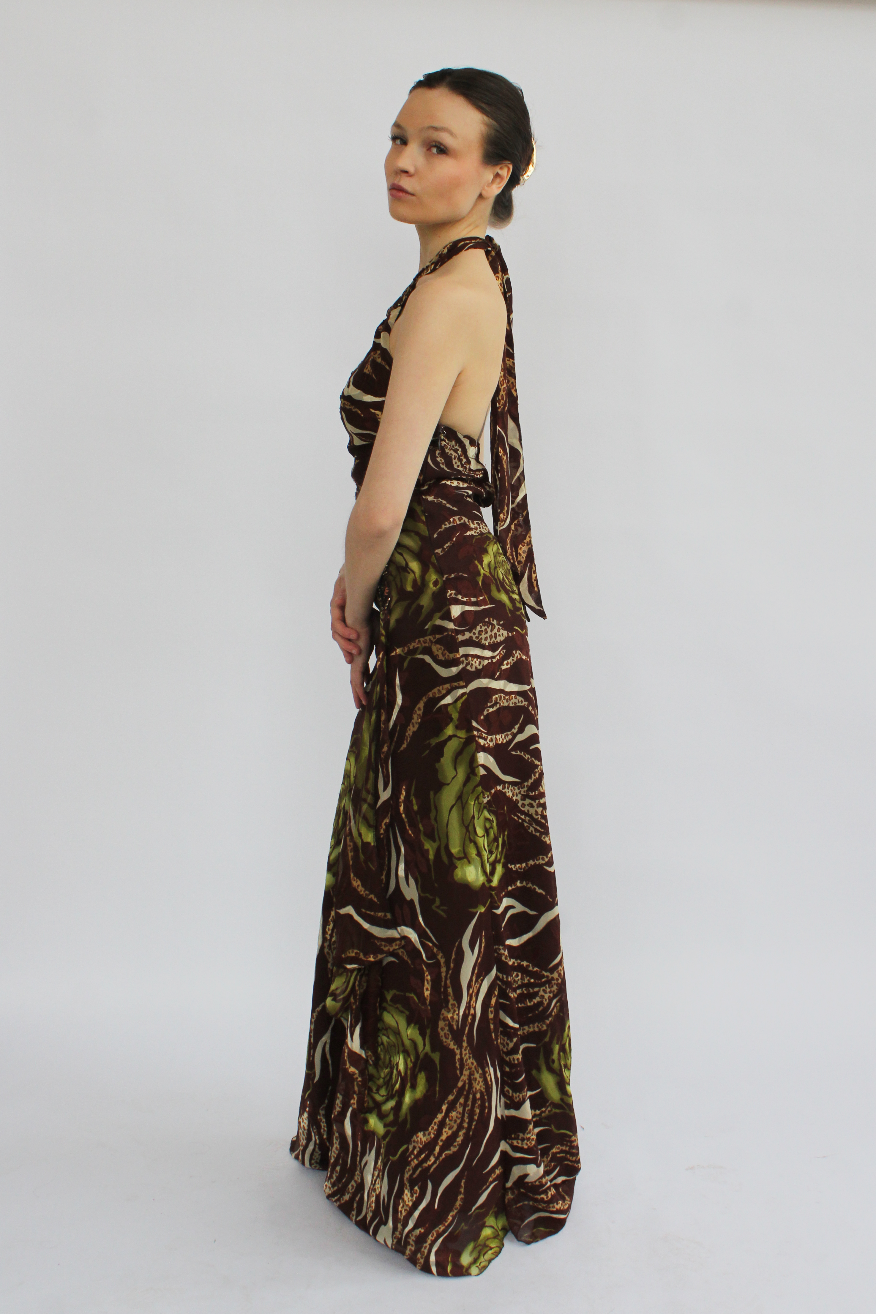 Brown animal print halter maxi dress