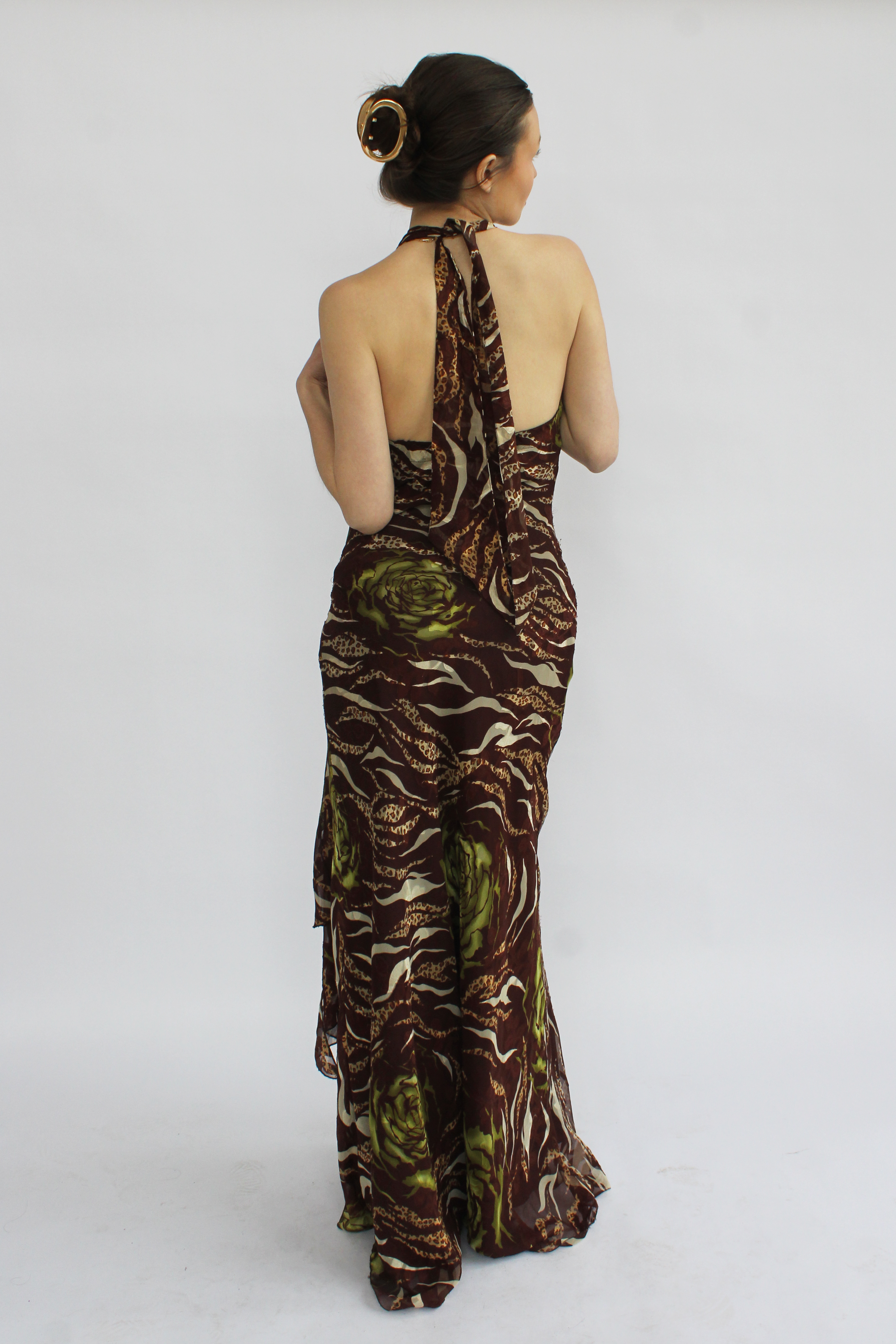 Brown animal print halter maxi dress