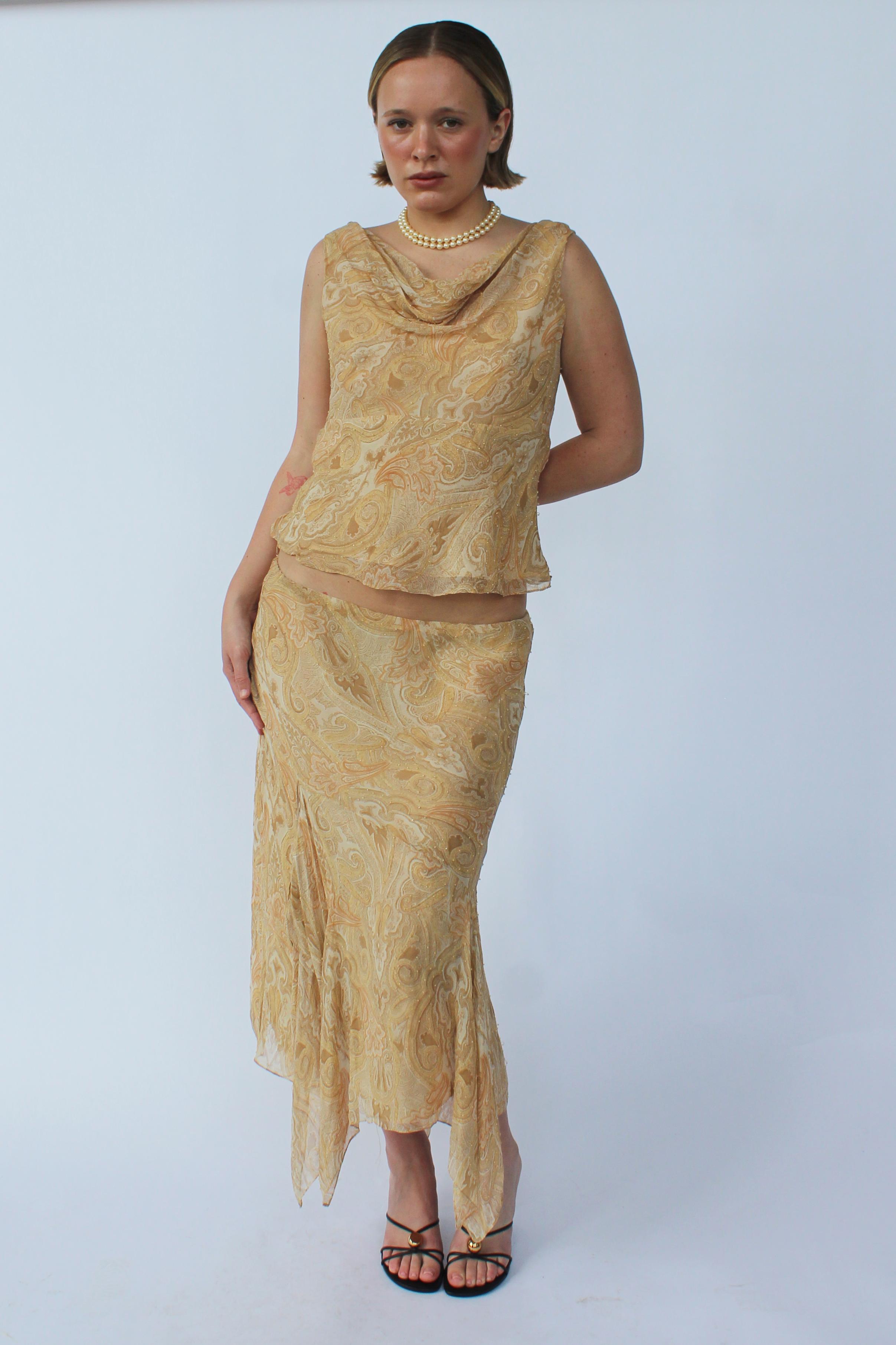 Cream paisley silk set