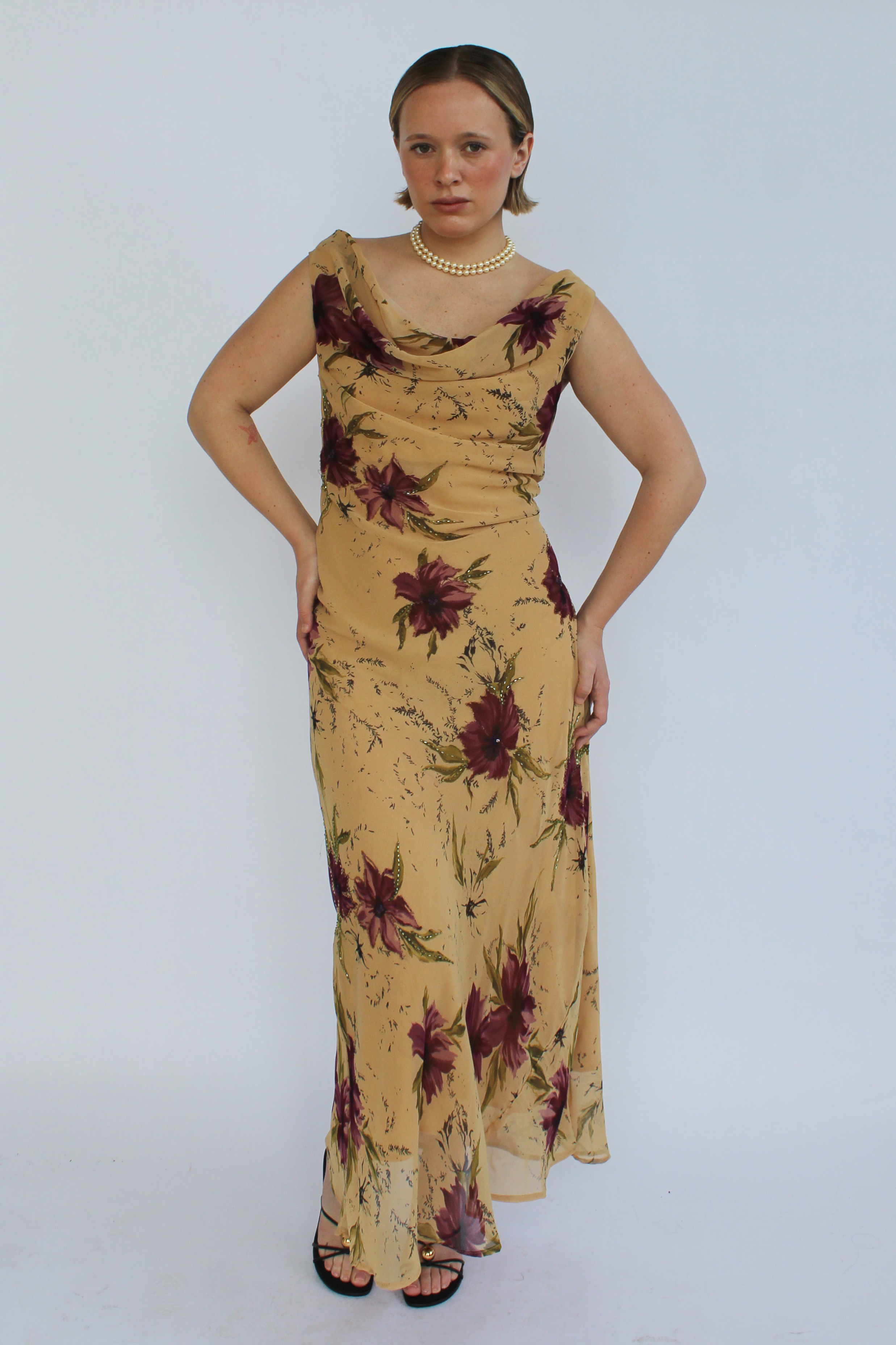Tan floral maxi dress