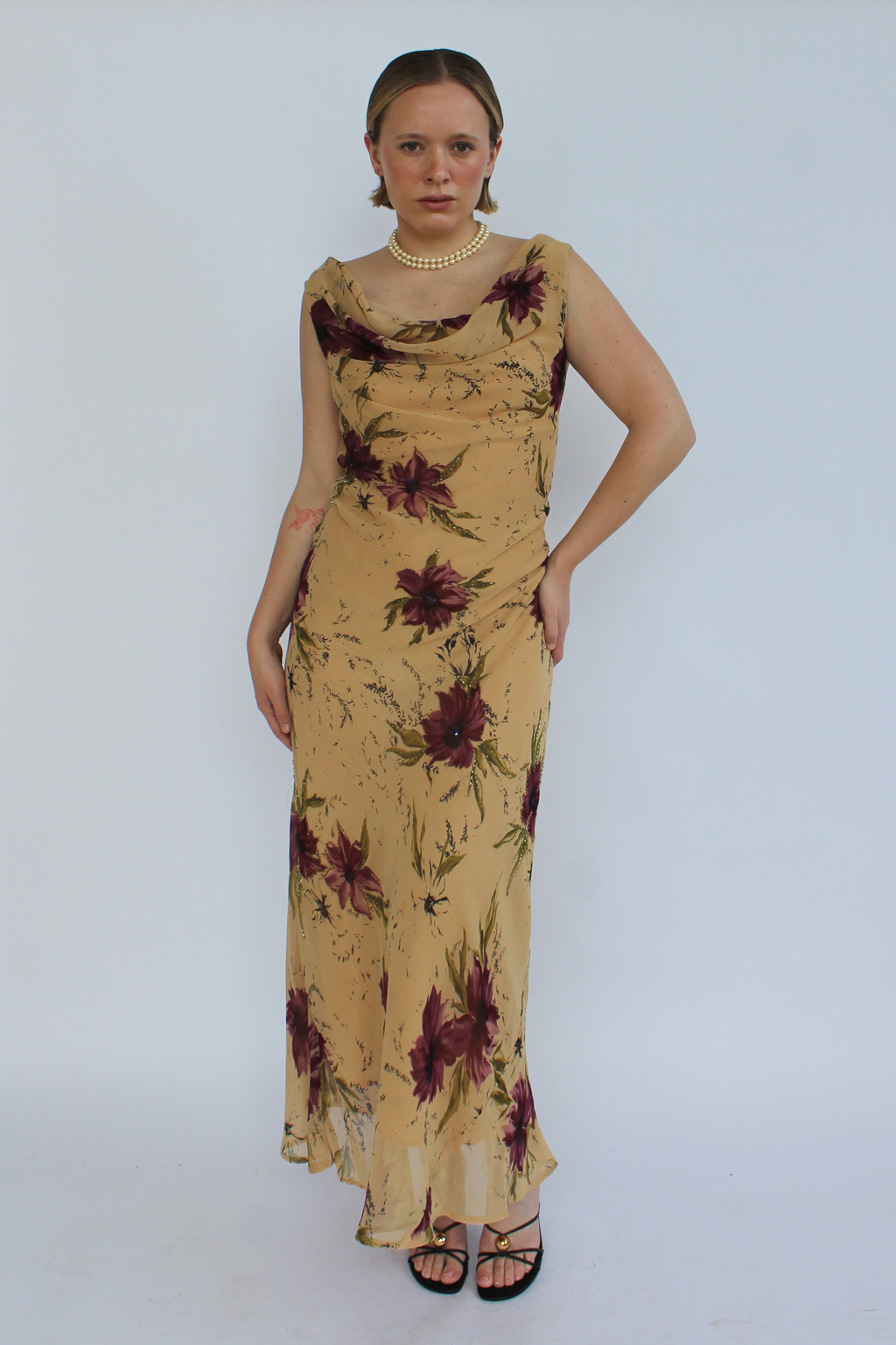Tan floral maxi dress