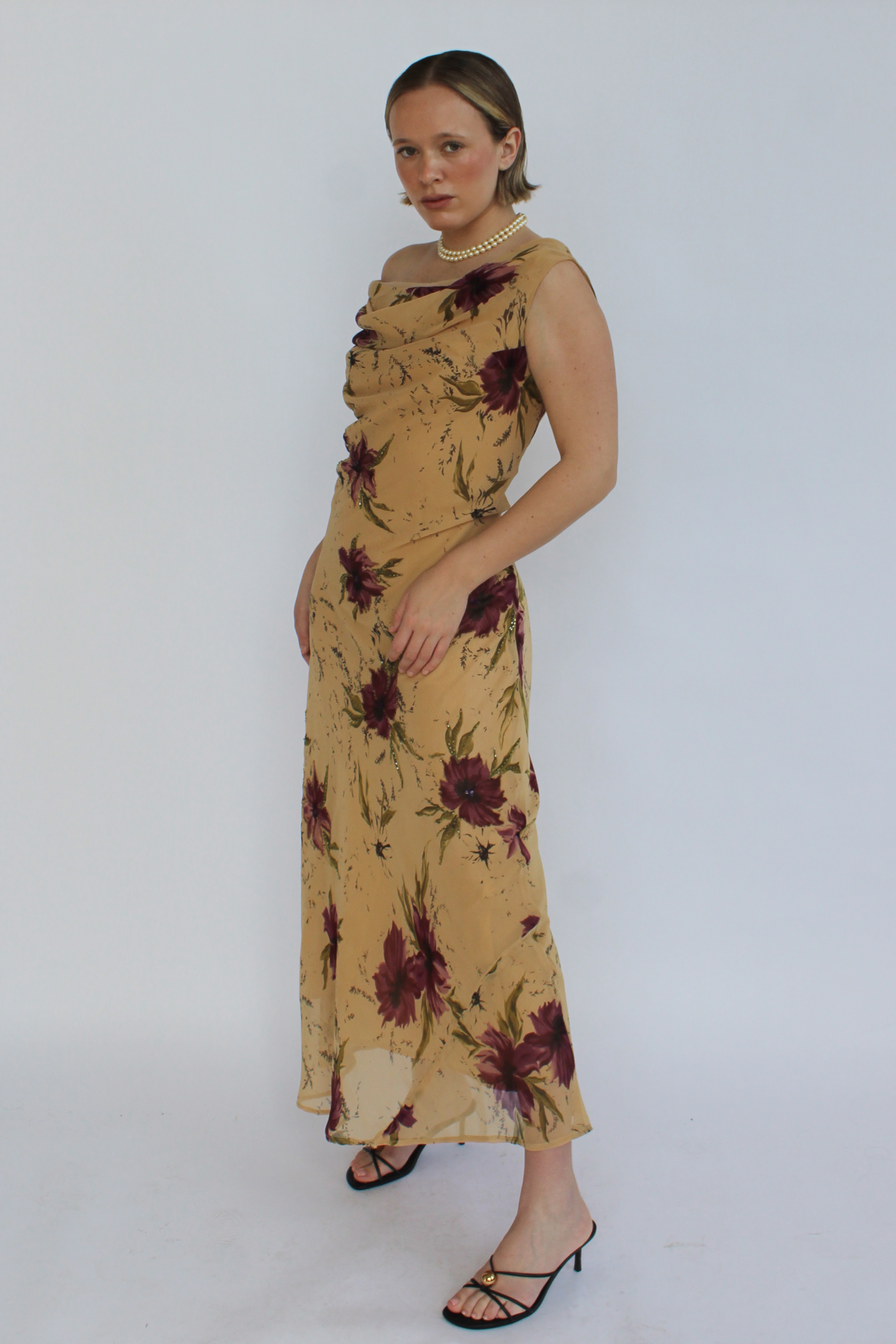 Tan floral maxi dress