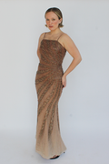 Brown silk beaded gown