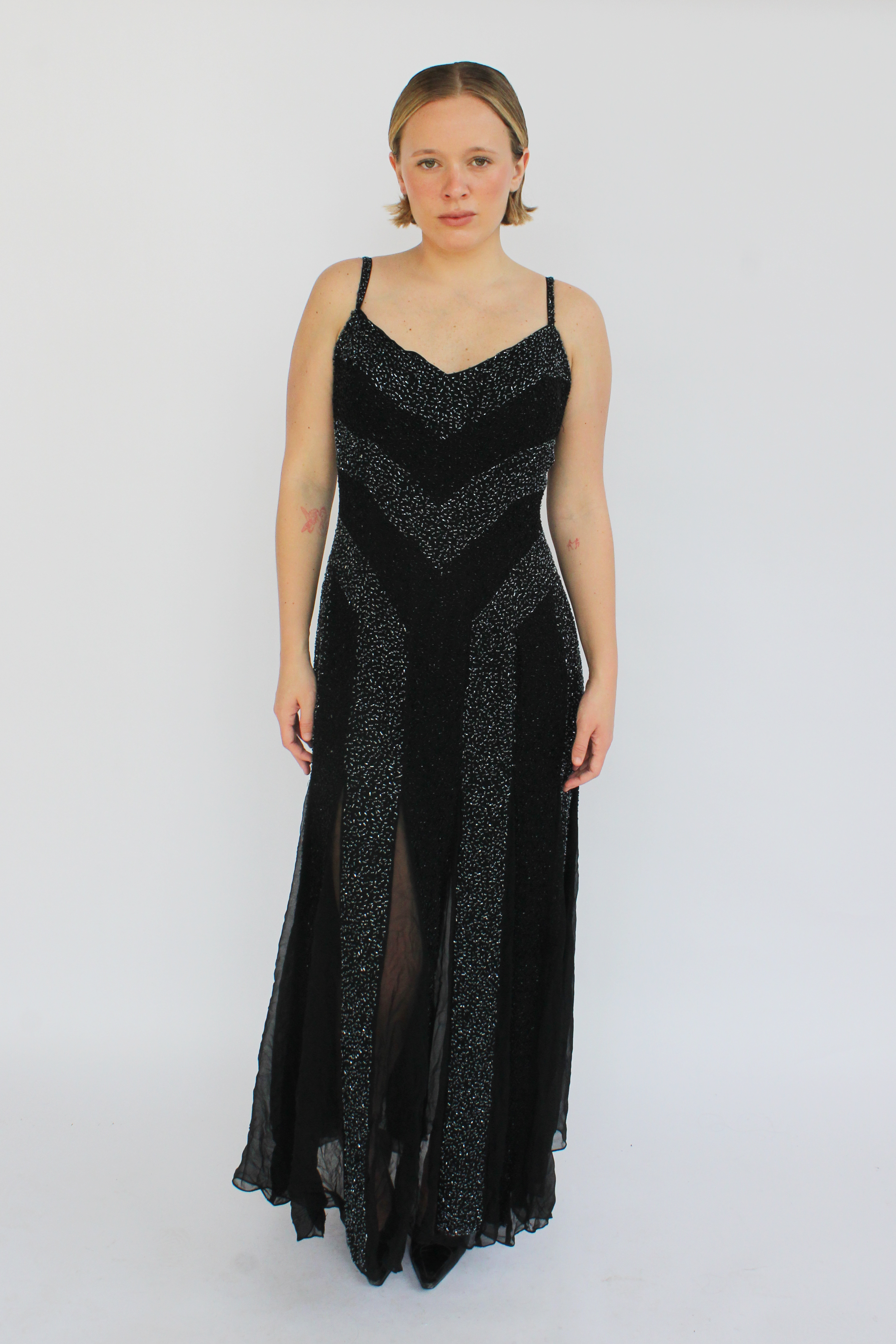 Black beaded sheer gown