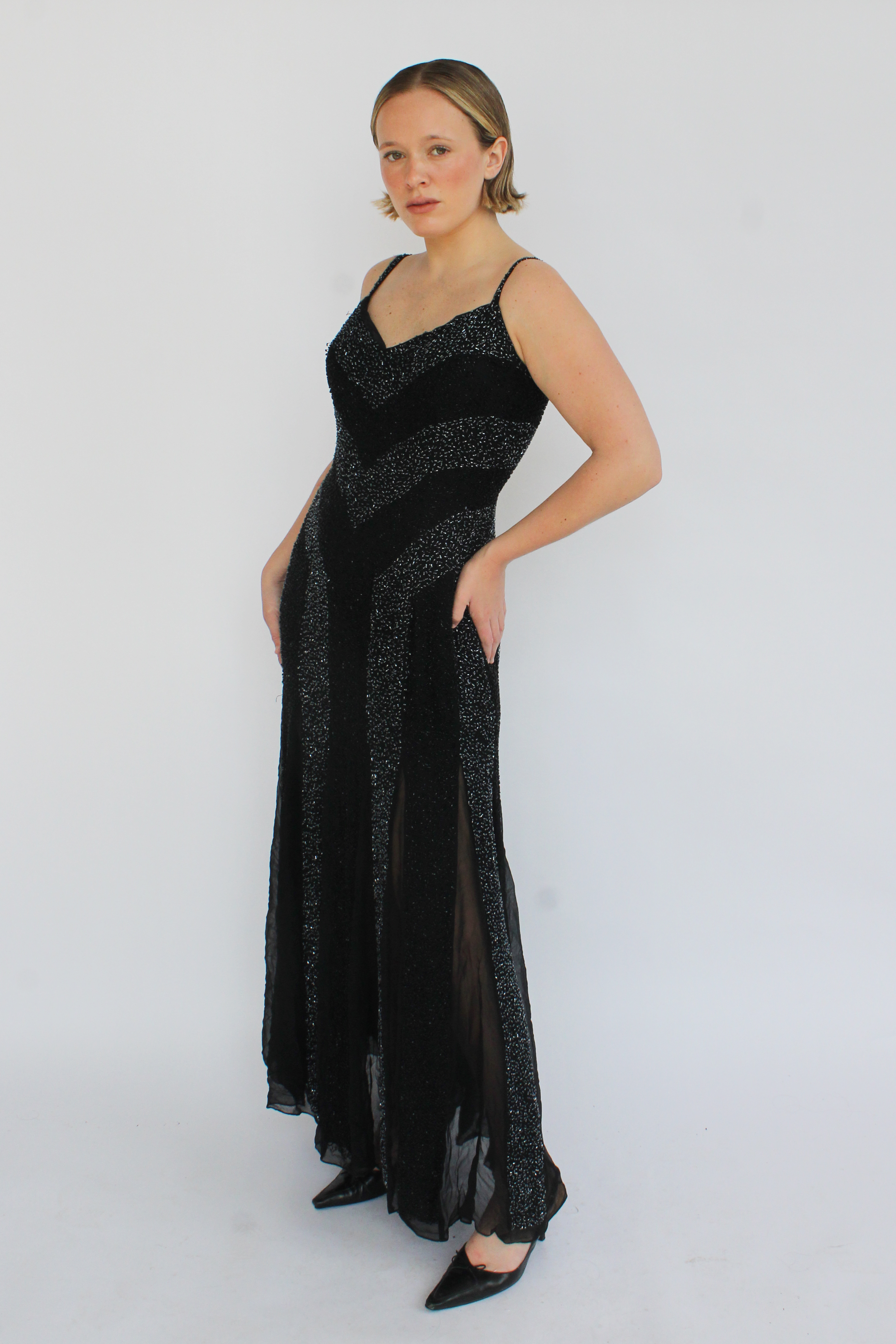 Black beaded sheer gown