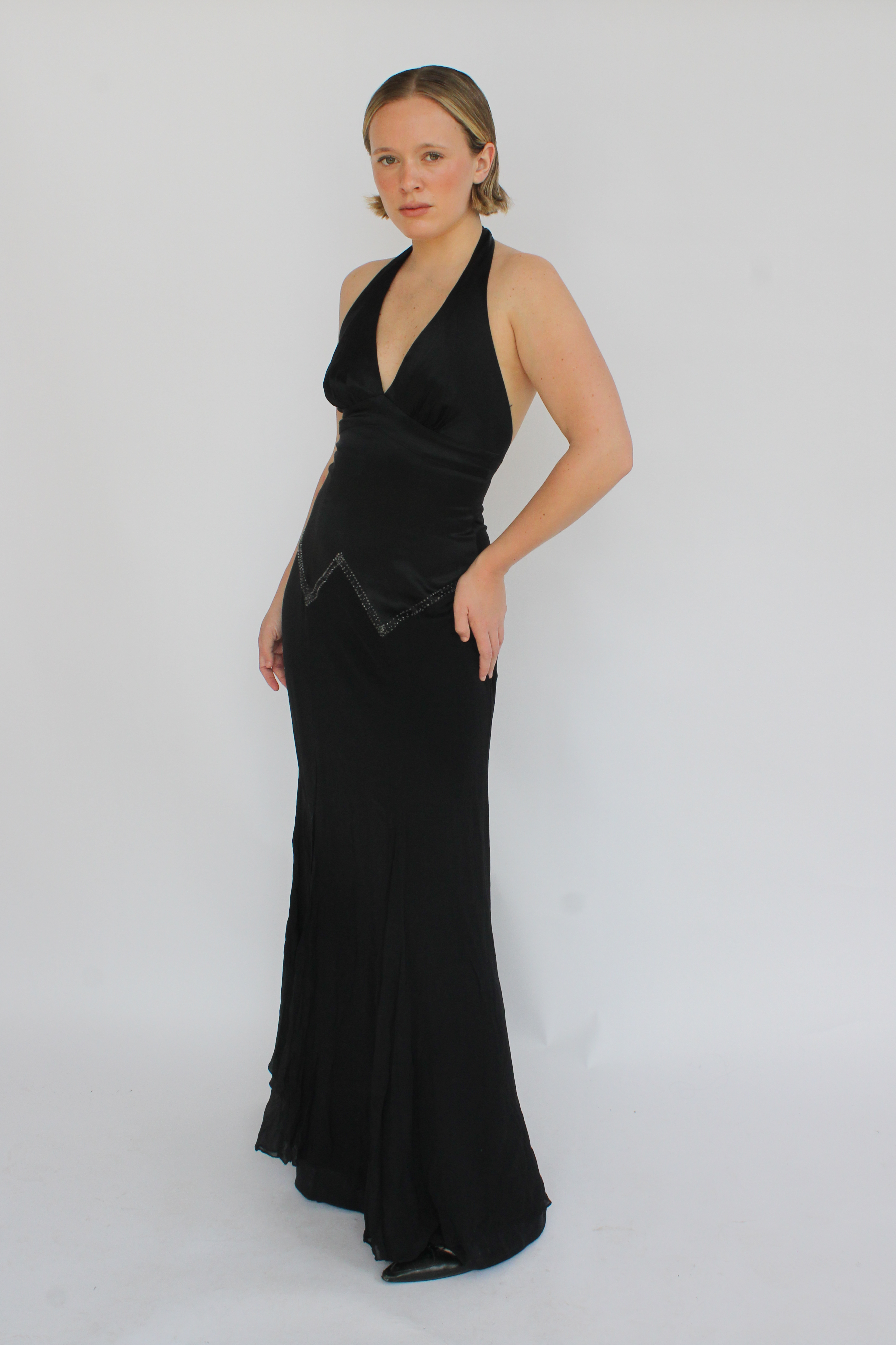Black drop waist gown